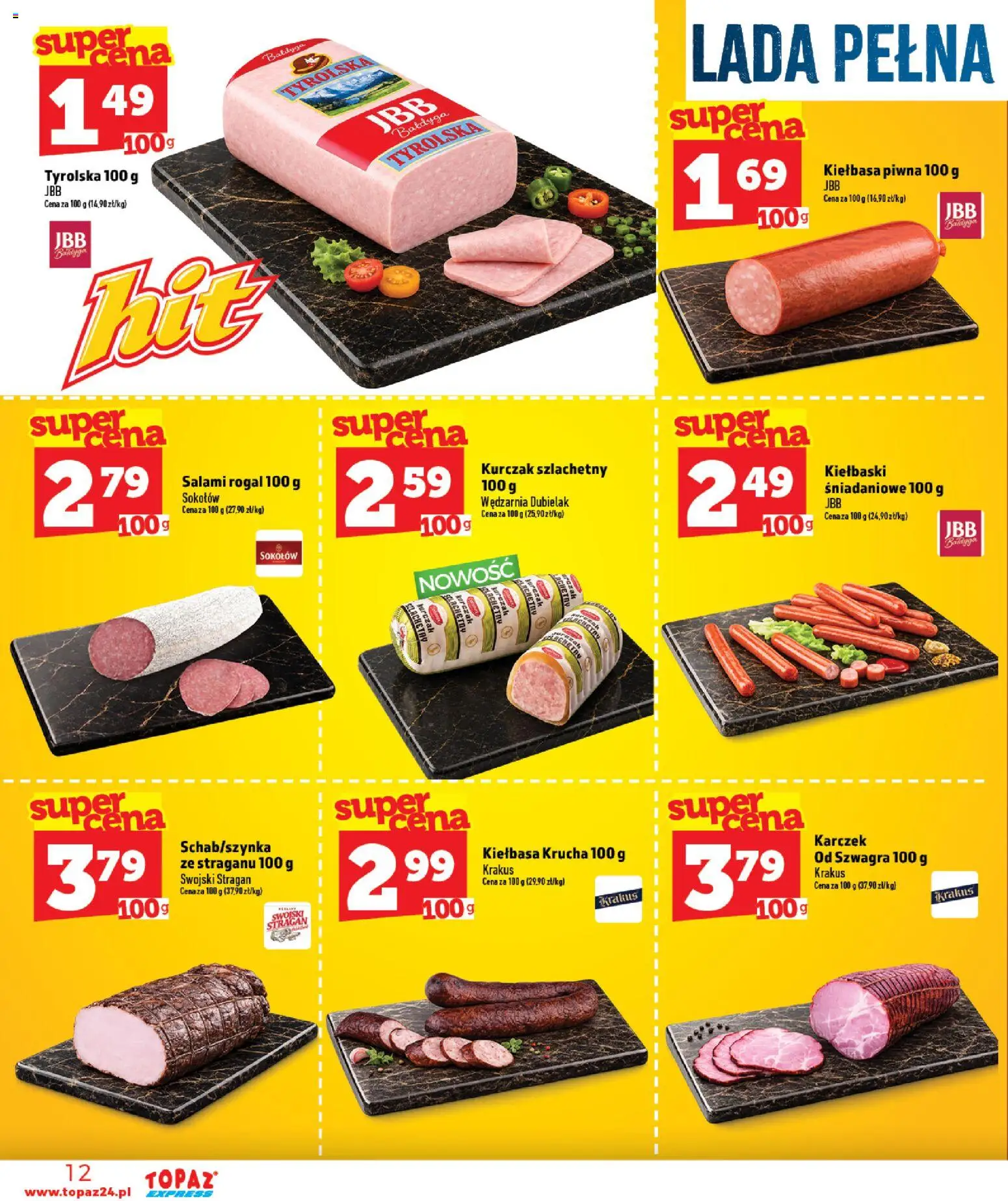 Topaz gazetka - Express od 25.06.2026 | Strona: 12 | Produkty: Kiełbasa, Kurczak, Kiełbaski, Salami