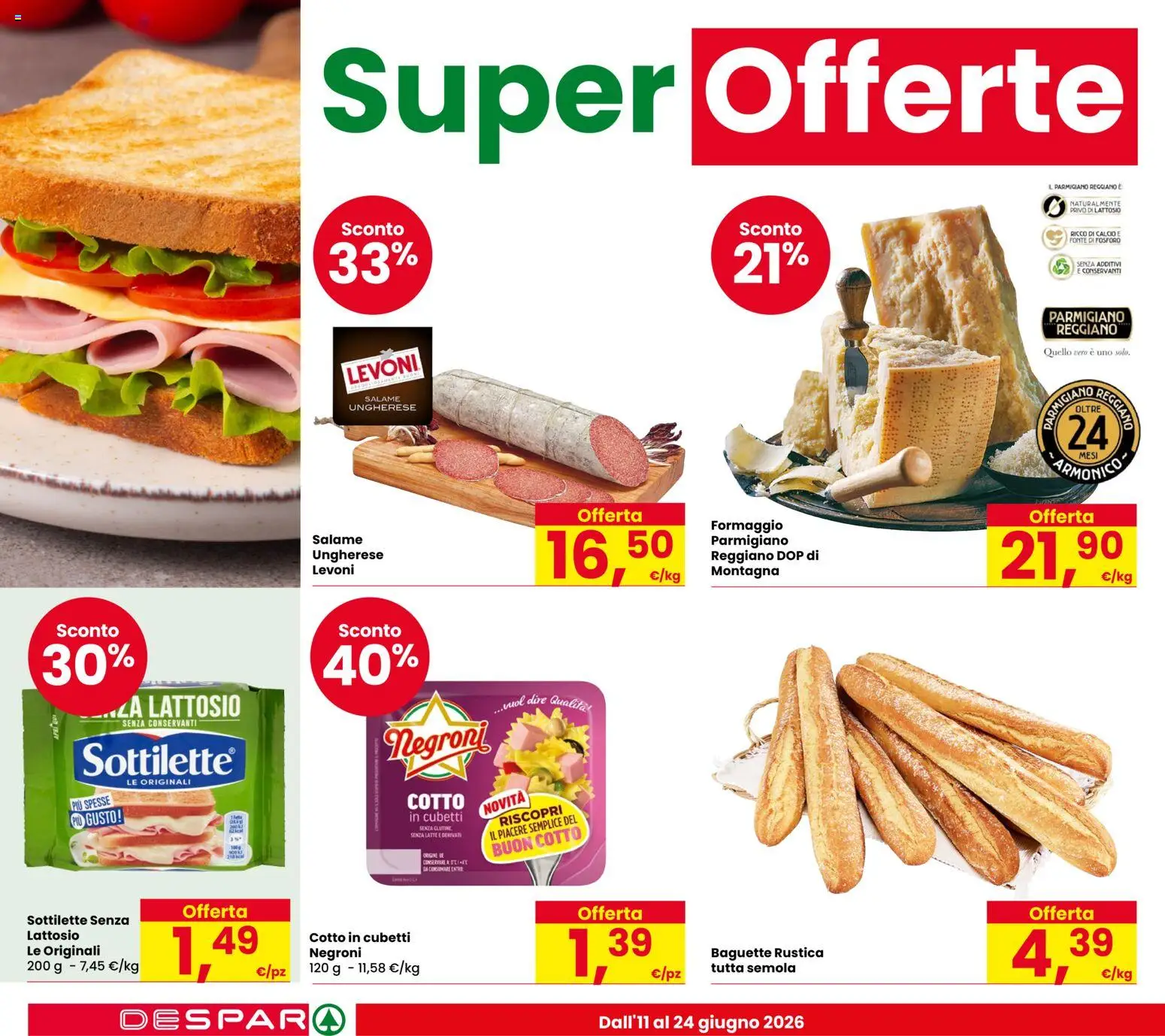 Volantino Despar del 11.06.2026 | Pagina: 4 | Prodotti: Salame, Latte, Formaggio, Parmigiano