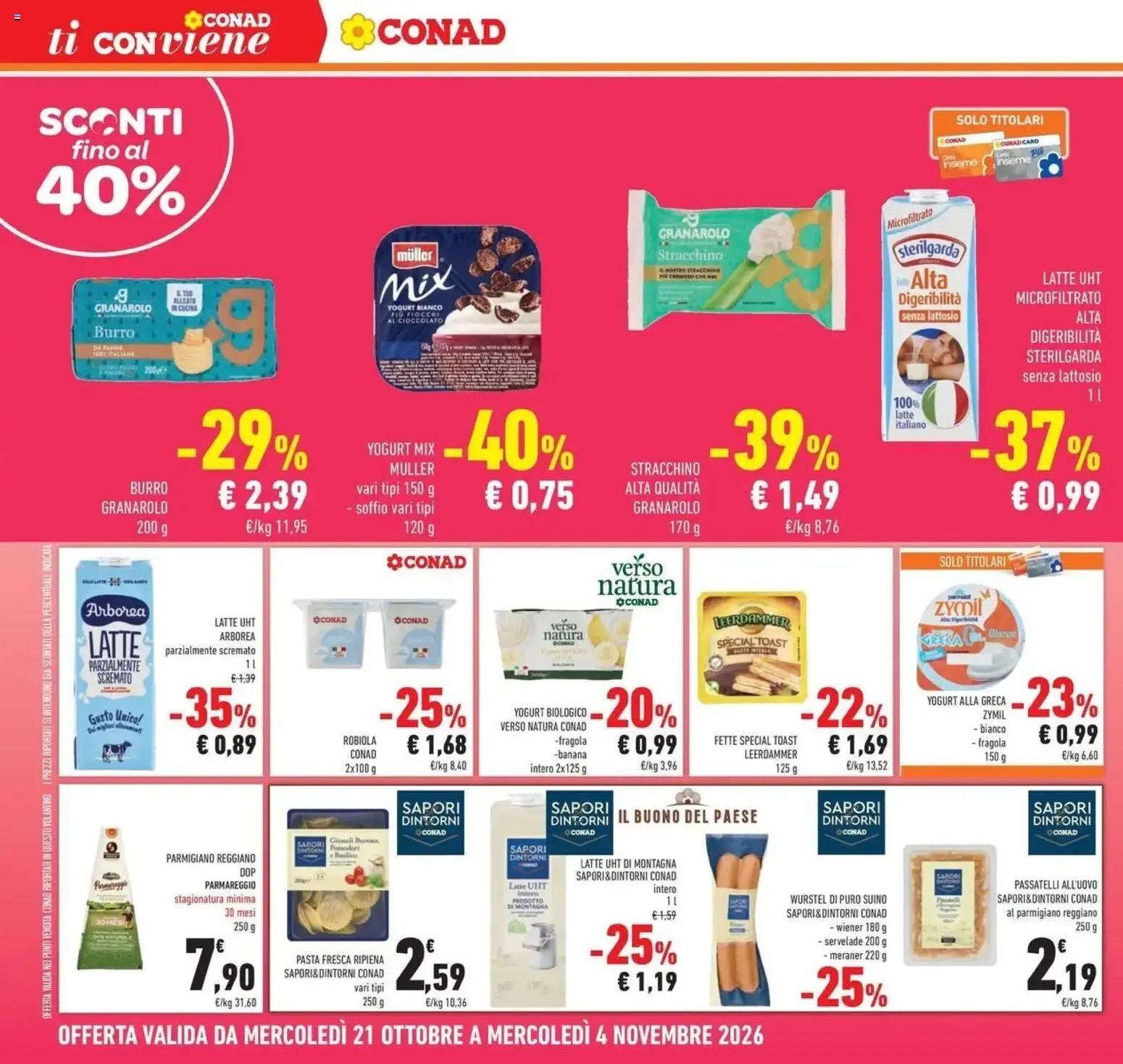 Volantino Conad del 21/10/2026 | Pagina: 28 | Prodotti: Yogurt, Suino, Latte, Parmigiano