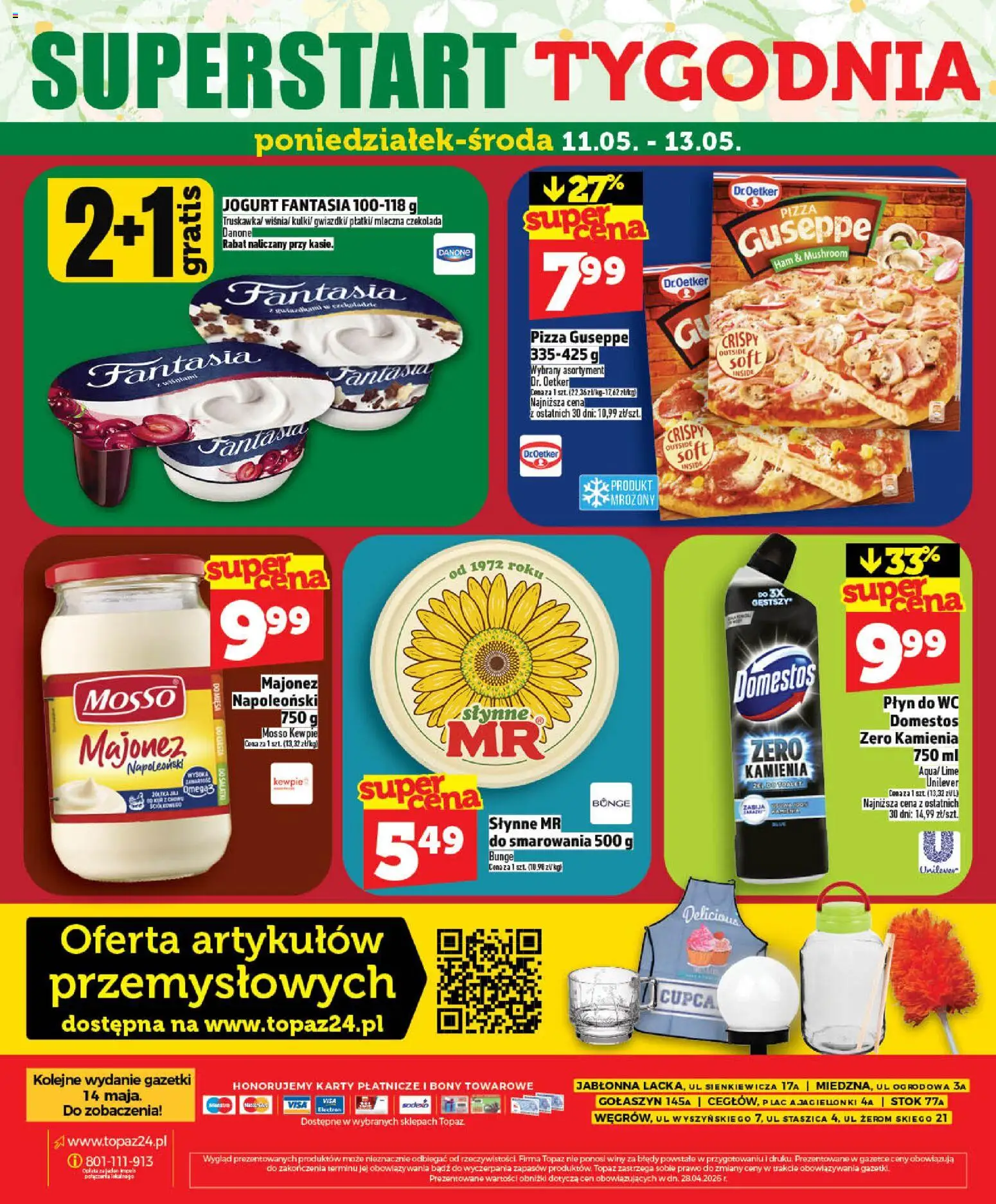 Topaz gazetka - Ceny małe na stałe od 07.05.2026 | Strona: 40 | Produkty: Domestos, Jogurt, Czekolada, Majonez