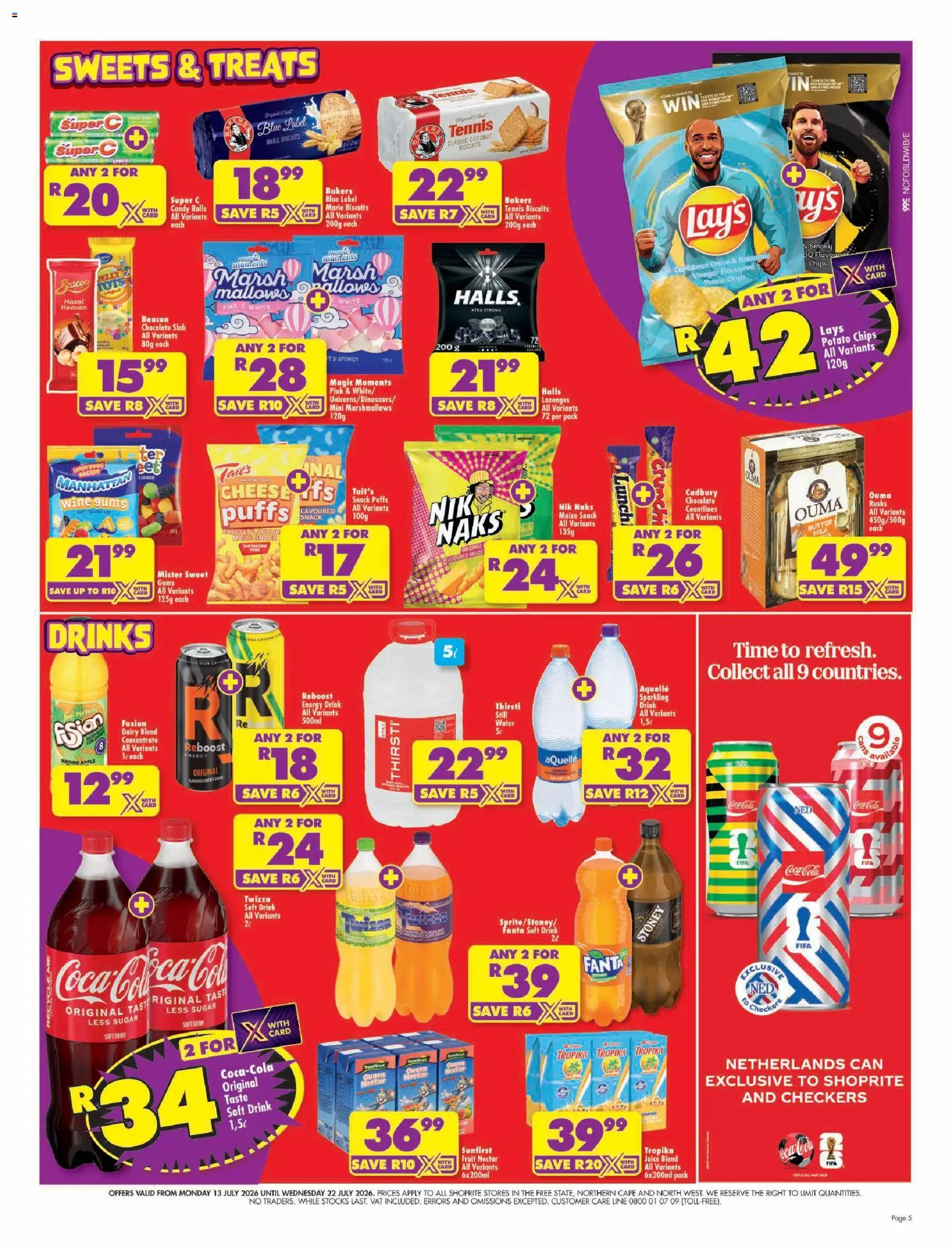 New Shoprite catalogue – valid from 13/07/2026 | Page: 5 | Products: Chocolate, Lozenges, Dairy blend, Sugar