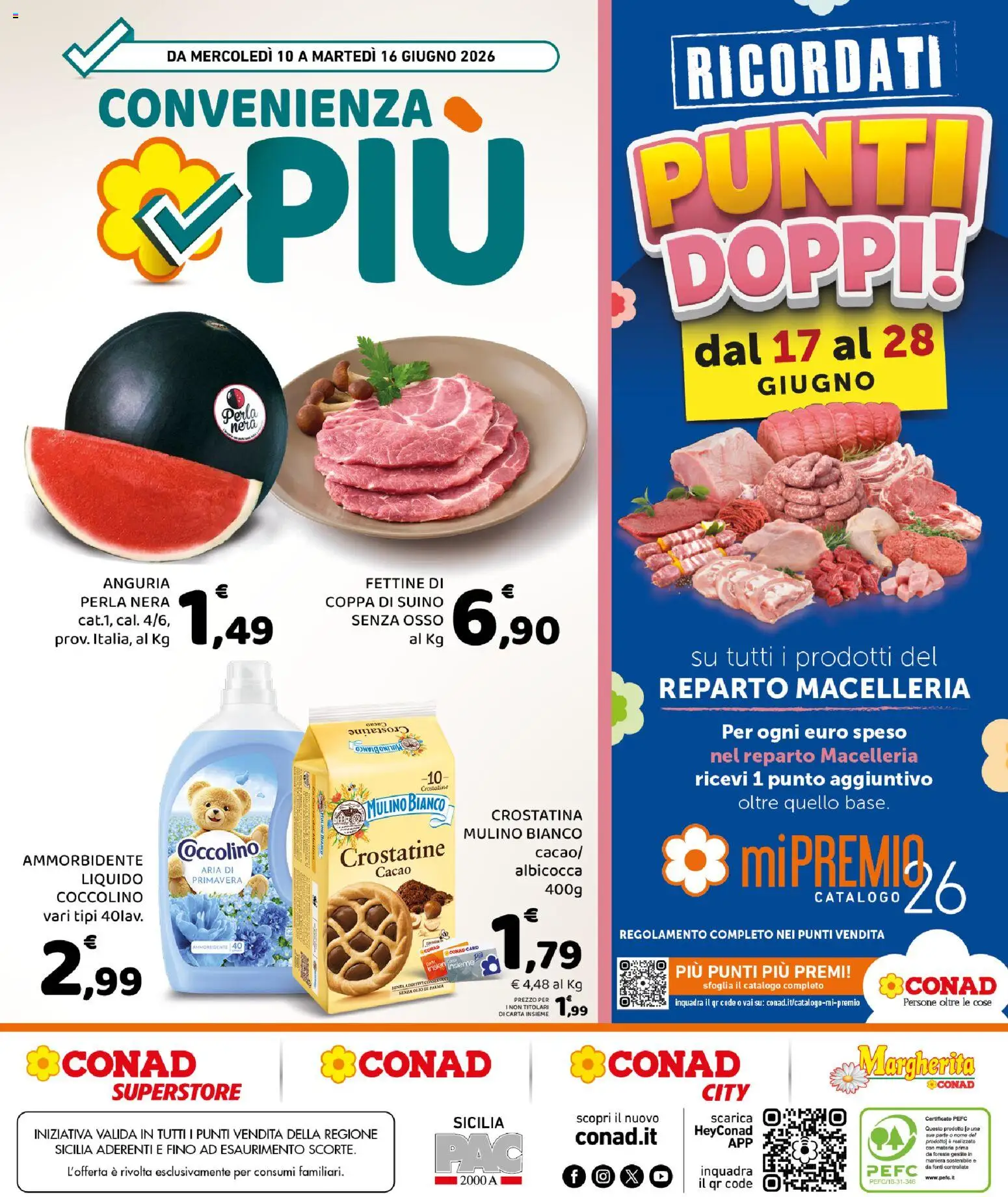 Volantino Conad del 10.06.2026 | Pagina: 8 | Prodotti: Ammorbidente, Suino, Anguria, Cacao