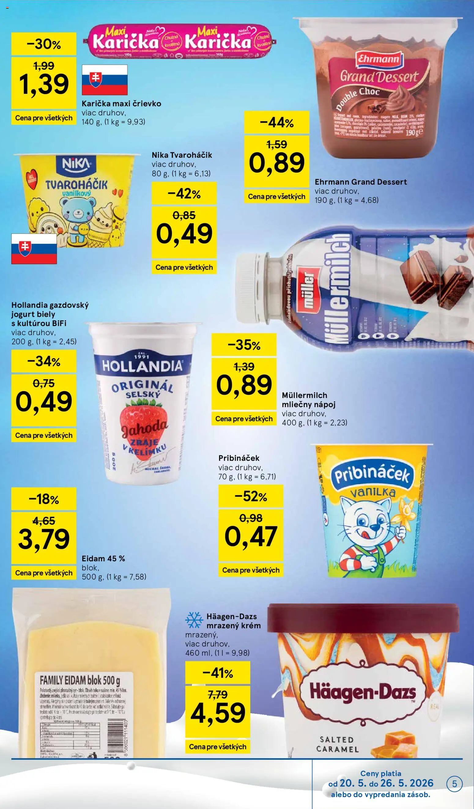 Nové Tesco akcie – leták je platný od 20.05.2026 | Strana: 5 | Produkty: Syr, Jogurt, Eidam, Krém
