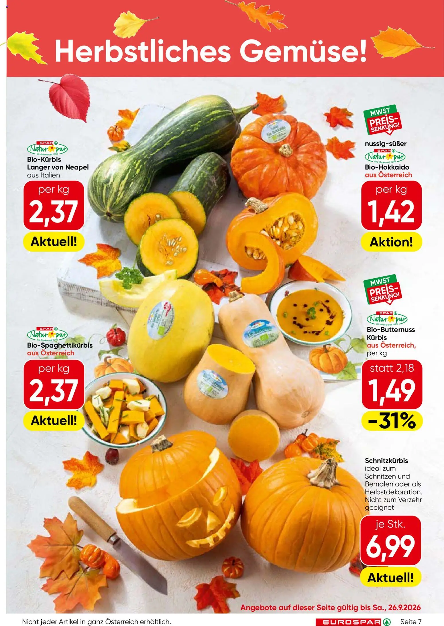 Eurospar Flugblatt gültig ab 24.09.2026 | Seite: 7 | Produkte: Gemüse, Kürbis