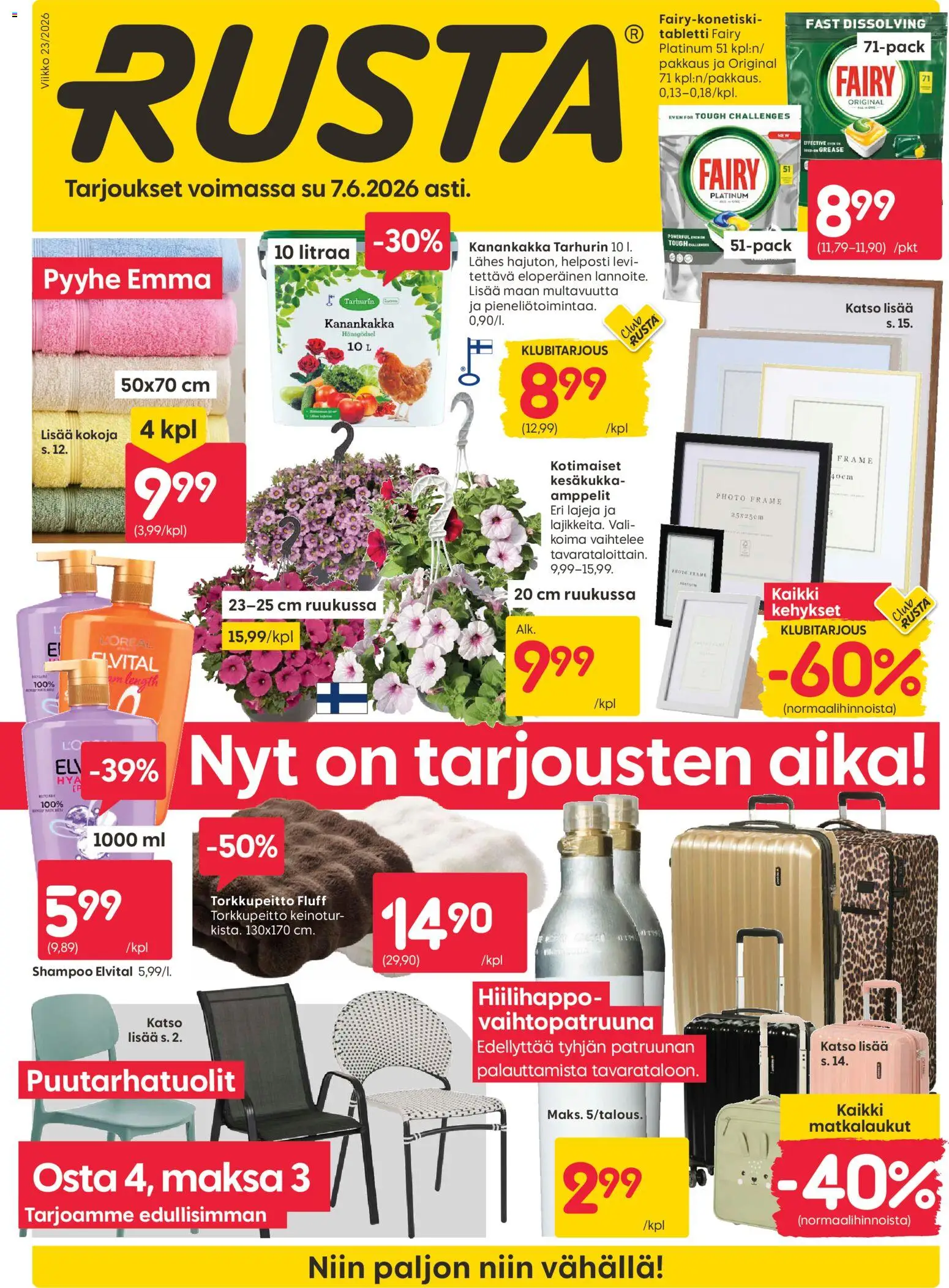 Rusta tarjoukset – voimassa 01.06.2026 alkaen | Sivu: 1 | Tuotteet: Pyyhe, Shampoo, Tabletti