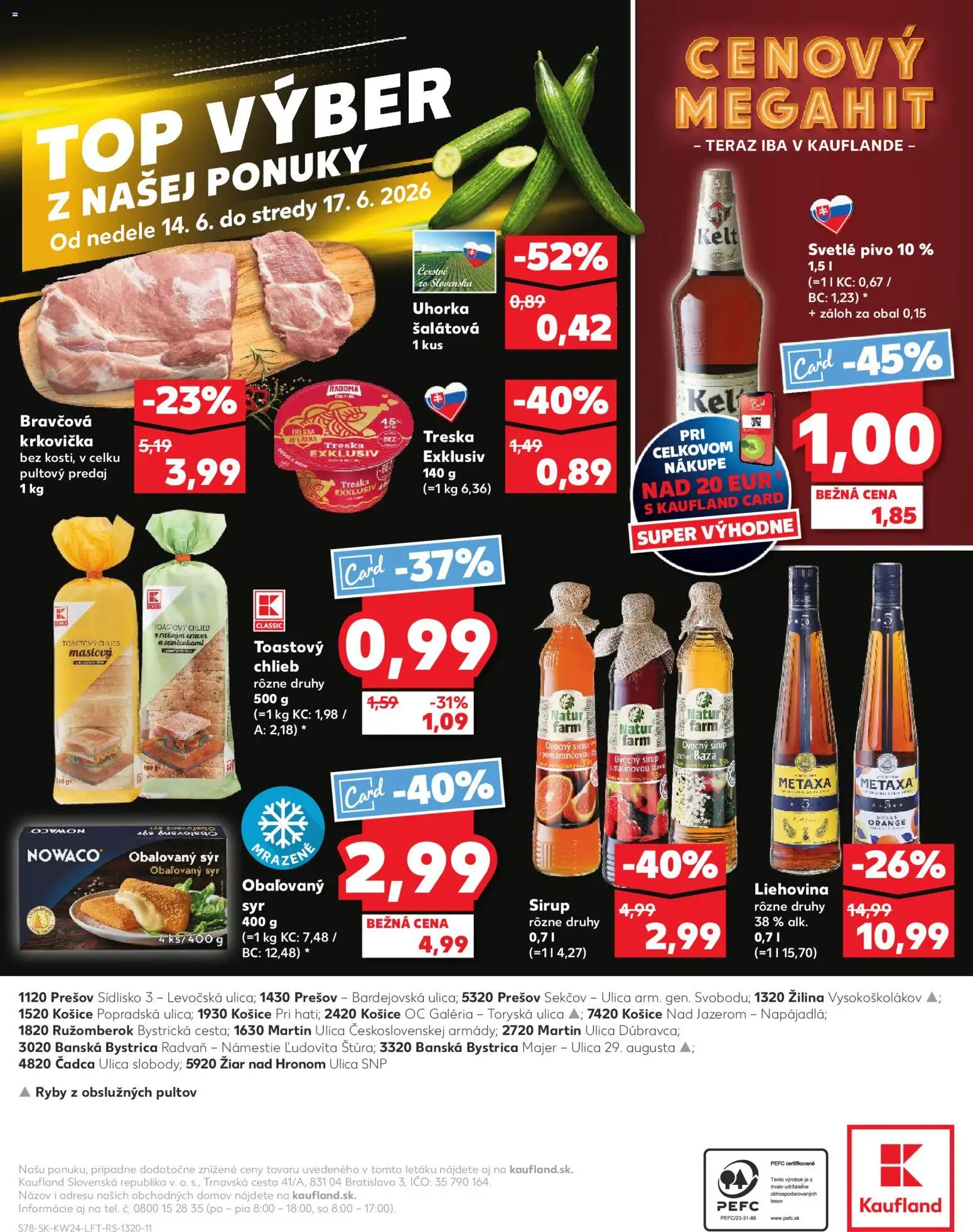 Nové Kaufland akcie – leták je platný od 11.06.2026 | Strana: 78 | Produkty: Pivo, Metaxa, Krkovička, Treska