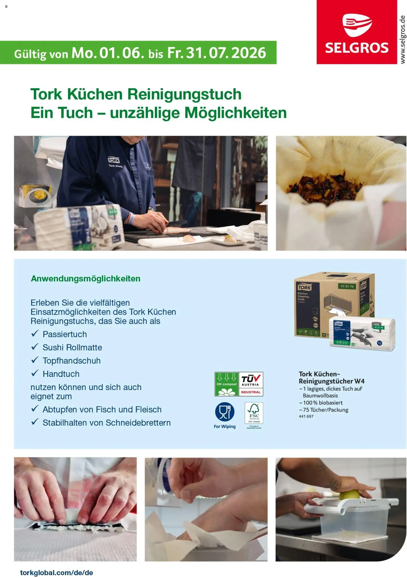 Selgros Tork – gültig ab 01.06.2026 | Seite: 1 | Produkte: Fisch, Reinigungstücher, Kuchen, Fleisch