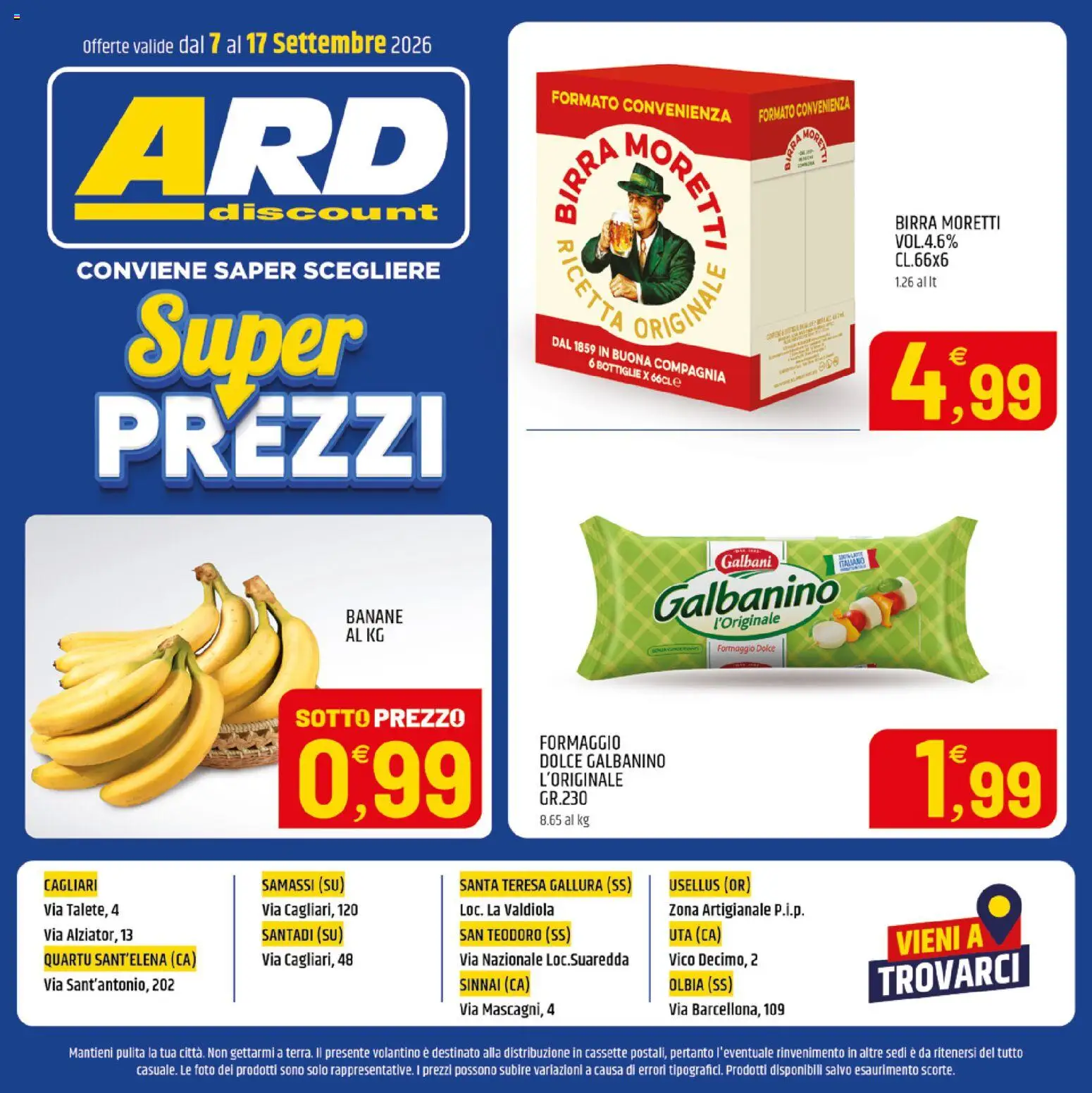 Volantino ARD Discount del 07/09/2026 | Pagina: 16 | Prodotti: Birra, Banane, Formaggio, Birra Moretti