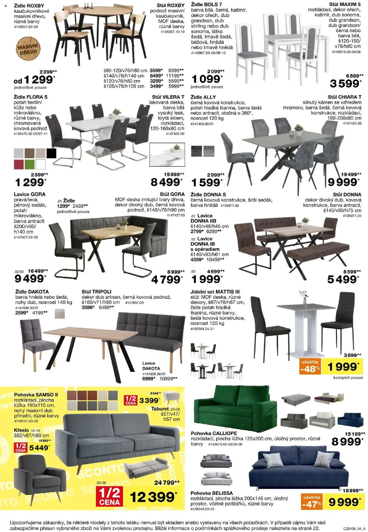 Sconto nábytek leták od 04.03.2026 | Strana: 4 | Produkty: Jídelní set, Křeslo, Modely, Lavice