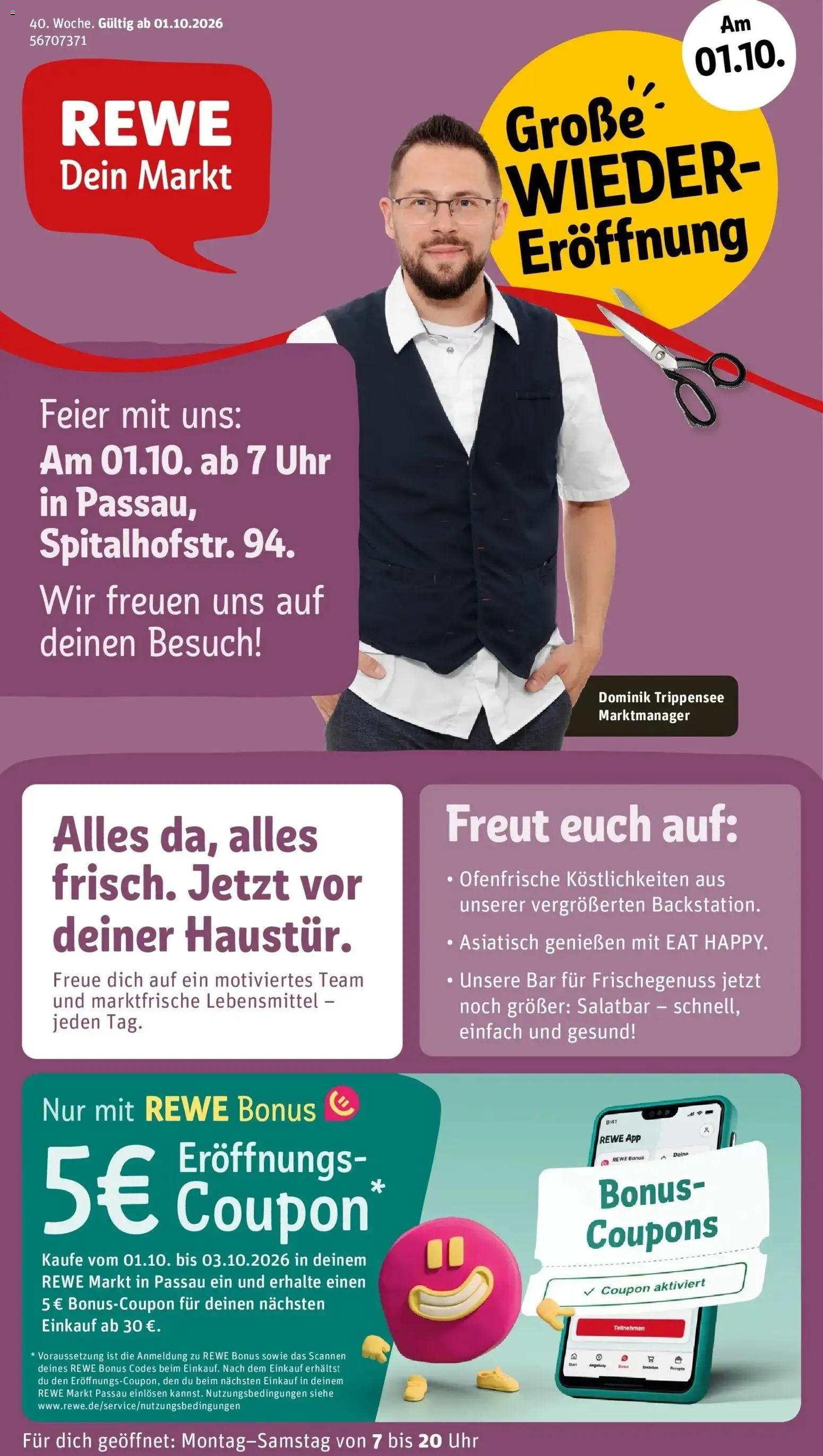 REWE Prospekt ab 28.09.2026 zum Blättern » Angebote | Seite: 1 | Produkte: Ofenfrische, Uhr