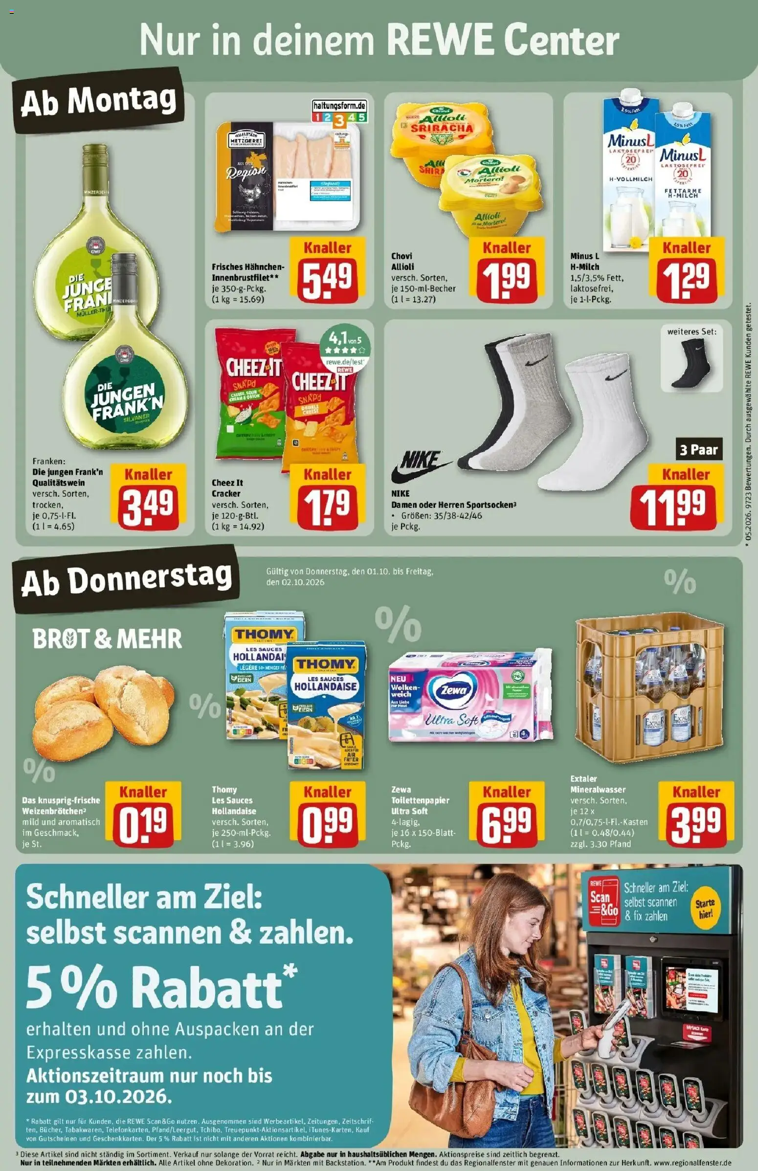 REWE Prospekt ab 28.09.2026 zum Blättern » Angebote | Seite: 5 | Produkte: Hahnchen, Thomy les sauces, Zewa, Brot