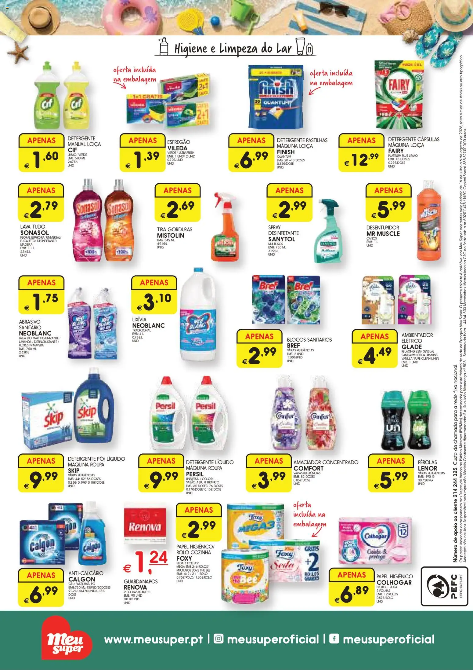 Meu Super folheto │ válido de 16/07/2026 | Página: 8 | Produtos: Esfregão, Papel higiénico, Guardanapos, Sabão