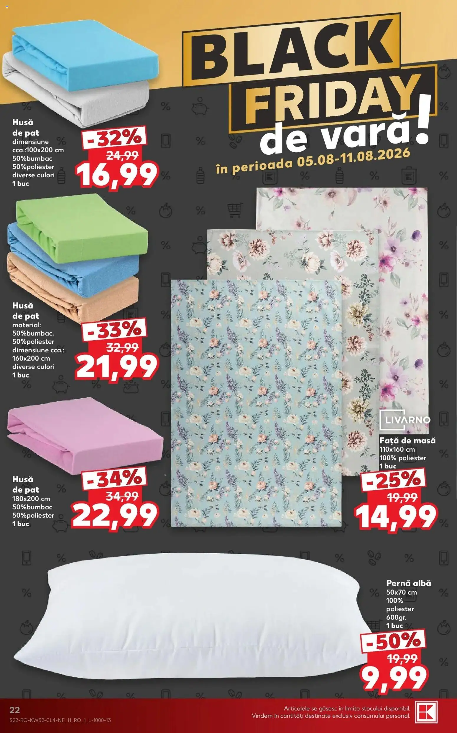 Noul catalog Kaufland – valabil de la 05.08.2026 | Pagină: 22 | Produse: Față de masă, Pat, Masă, Husa de pat