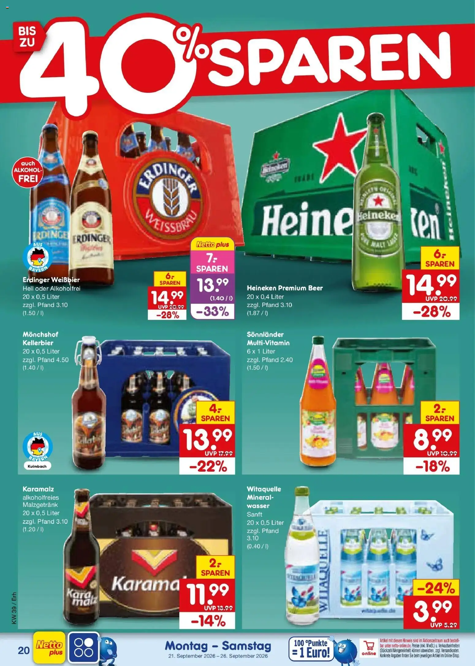 Netto Marken-Discount Prospekt Mauern – gültig ab 21.09.2026 | Seite: 28 | Produkte: Monchshof, Erdinger, Weißbier, Heineken