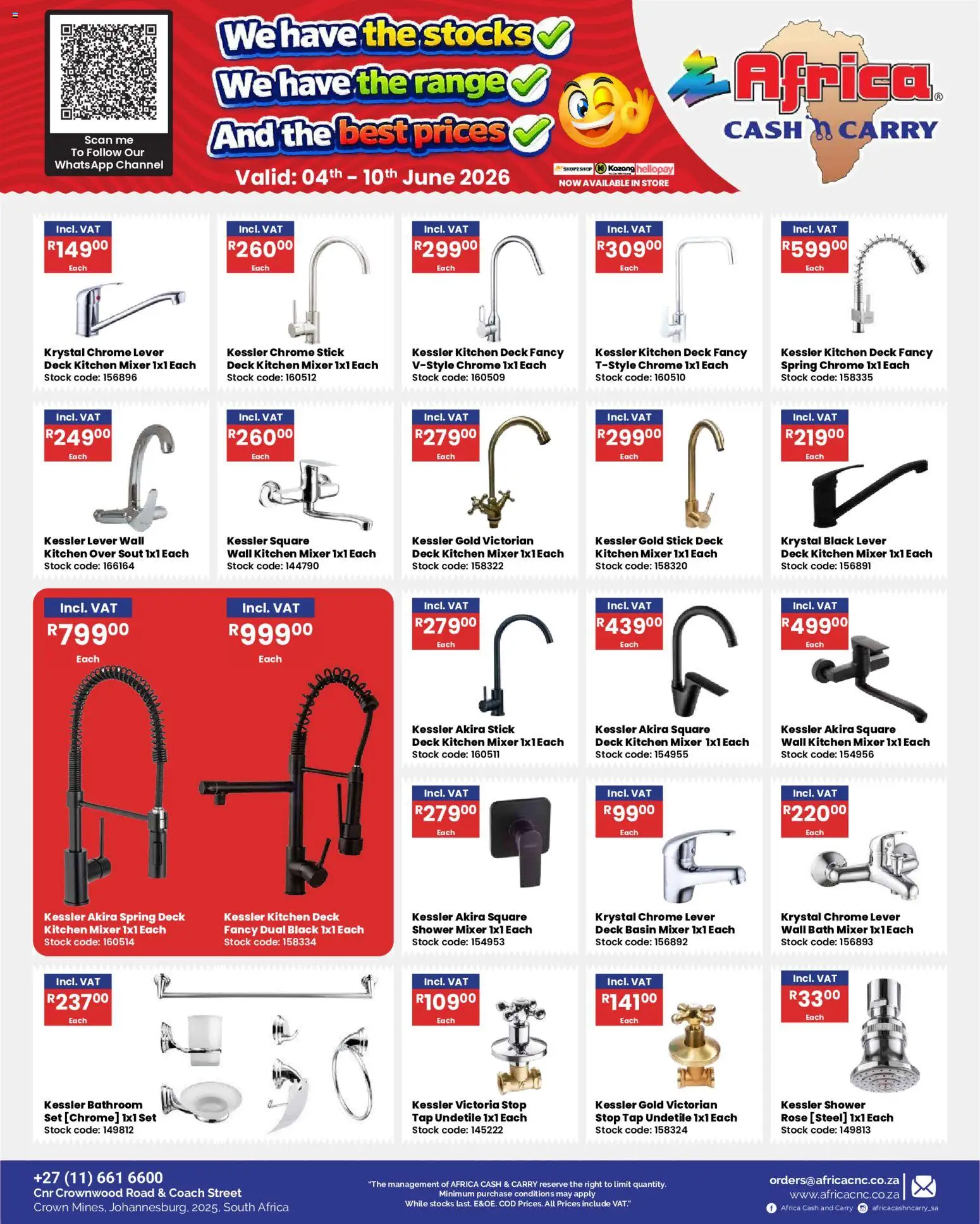 New Africa Cash & Carry catalogue – valid from 04.06.2026 | Page: 36 | Products: Bath, Tap, Shower set, Stock