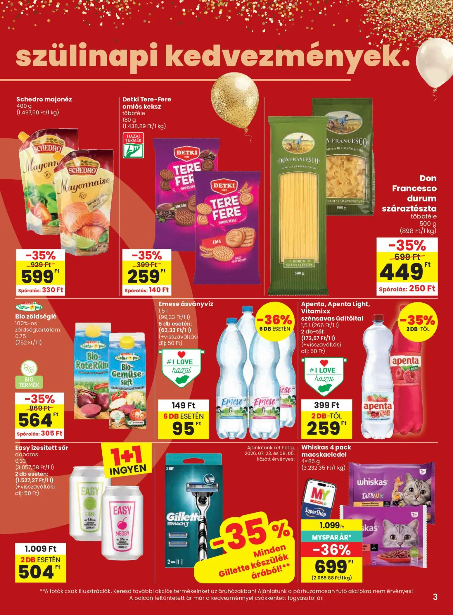 Spar akciós ujság - amely érvényes a következő dátumtól: 2026.07.23. | Oldal: 3 | Termékek: Üdítőital, Whiskas, Pur, Majonéz