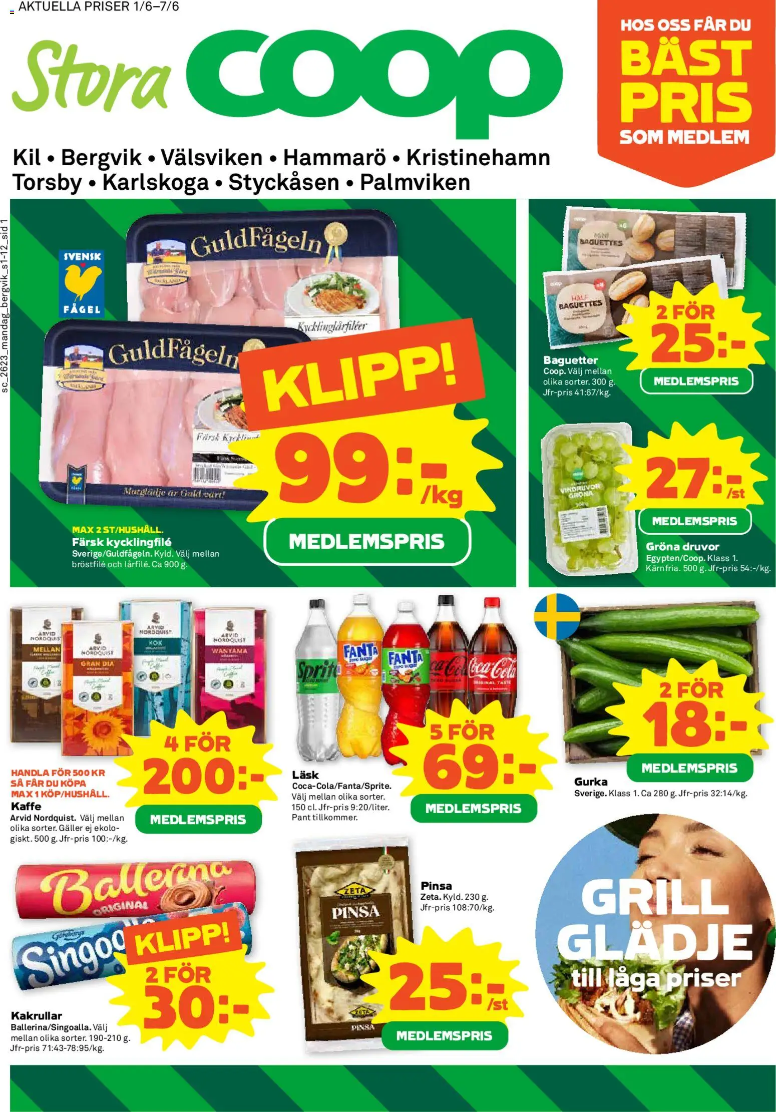 Stora Coop reklamblad aktuell från 01.06.2026 | Sida: 1 | Produkter: Grill, Galler, Kaffe, Gurka