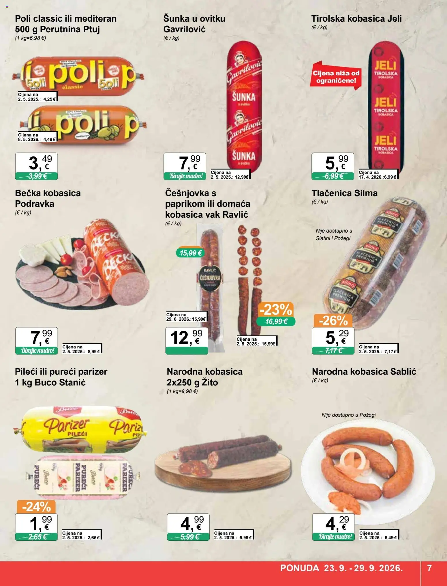 KTC katalog | vrijedi od 23.09.2026 | Stranica: 7 | Proizvodi: Kobasica, Perutnina Ptuj, Pureci parizer, Parizer