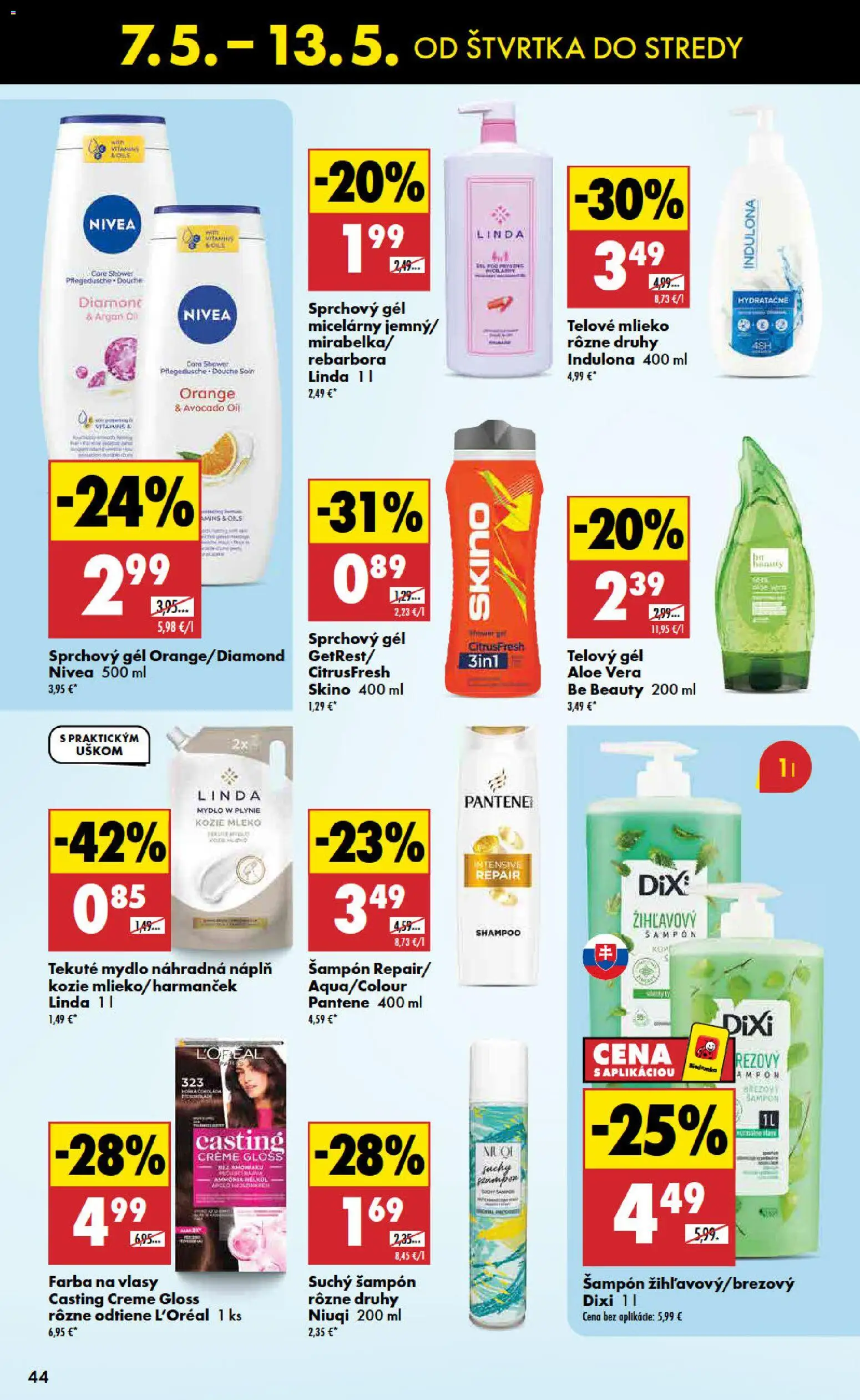 Nové Biedronka akcie – leták je platný od 07.05.2026 | Strana: 44 | Produkty: Mlieko, Šampón, Sprchový gél, Indulona
