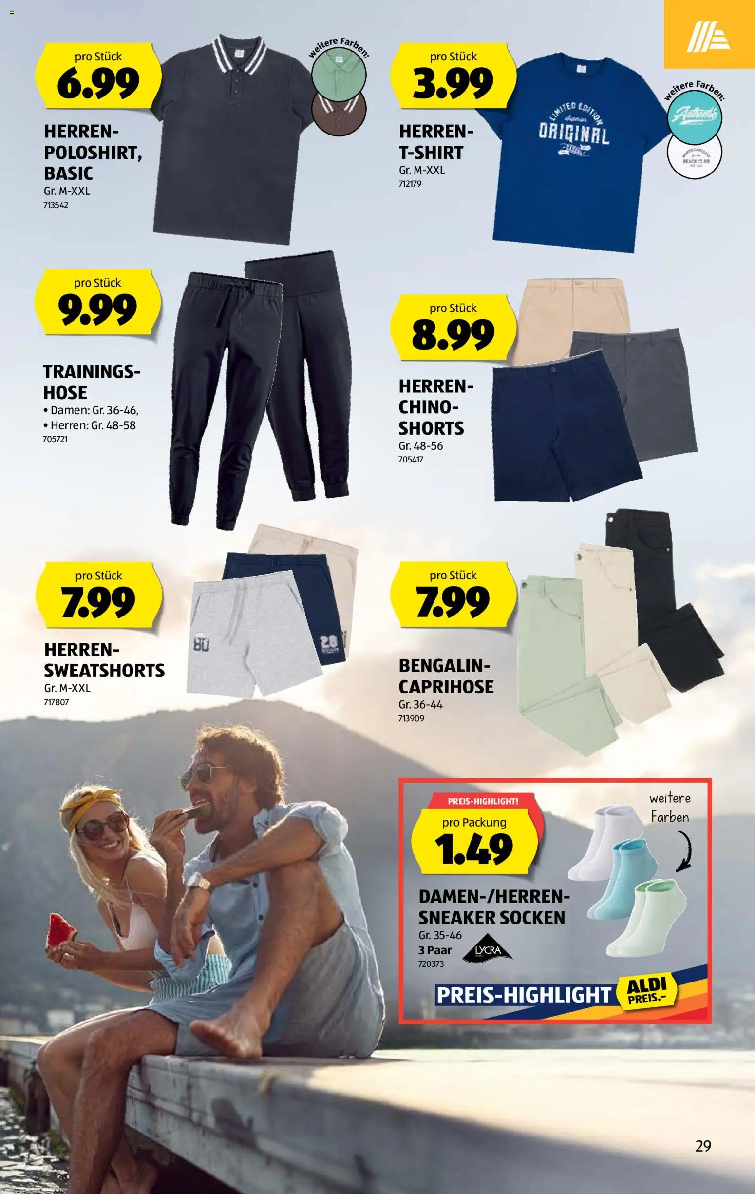 Aldi aktionen – gültig ab 09.07.2026 | Seite: 29 | Produkte: T-Shirt, Sweatshorts, Hose, Socken