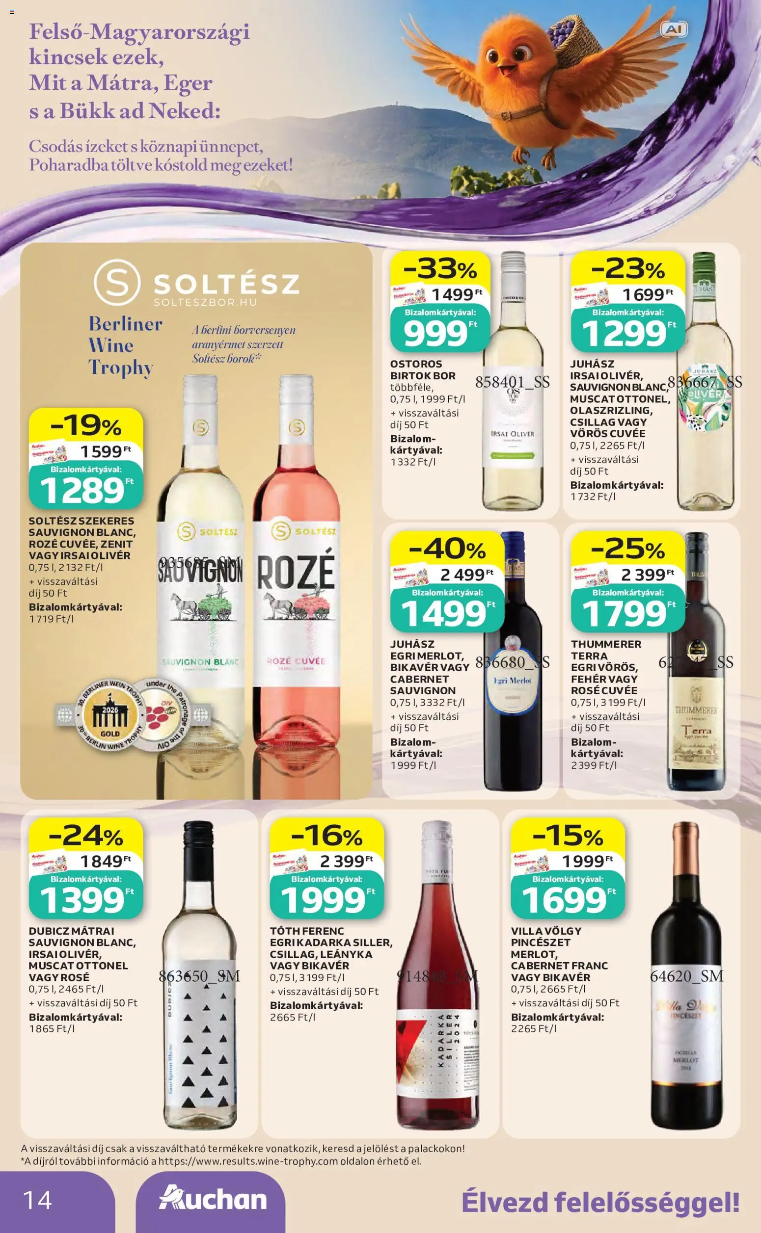 Auchan akciós ujság - amely érvényes a következő dátumtól: 2026.10.01. | Oldal: 14 | Termékek: Egér, Cuvée, Bor, Rosé