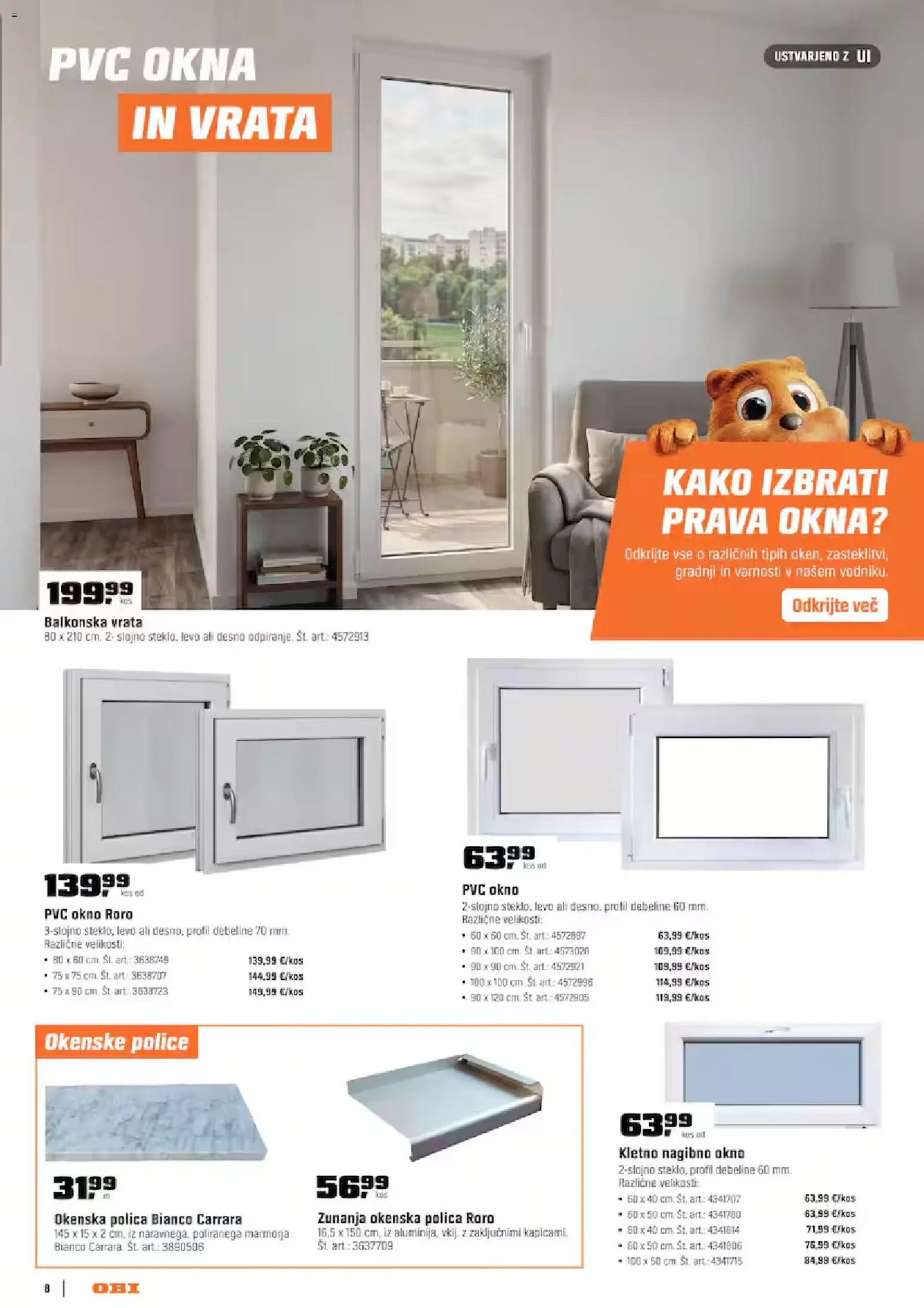 Novi OBI katalog ponudbe – veljaven od 01.09.2026 | Stran: 8 | Izdelki: Kos, Okenska polica, Okno, Vrata