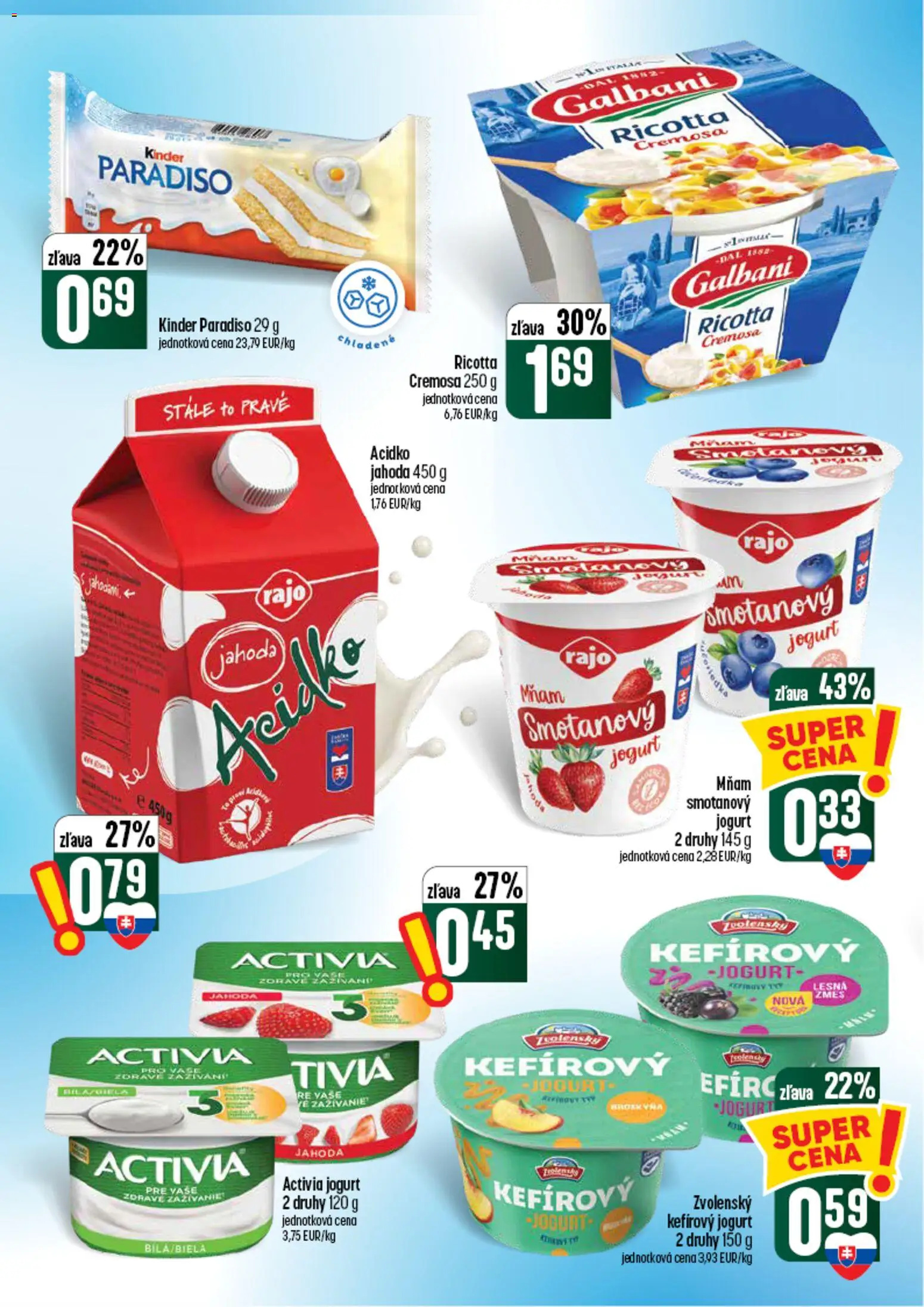 Nové COOP Jednota akcie – leták je platný od 03.09.2026 | Strana: 28 | Produkty: Jogurt, Kinder, Acidko, Ricotta
