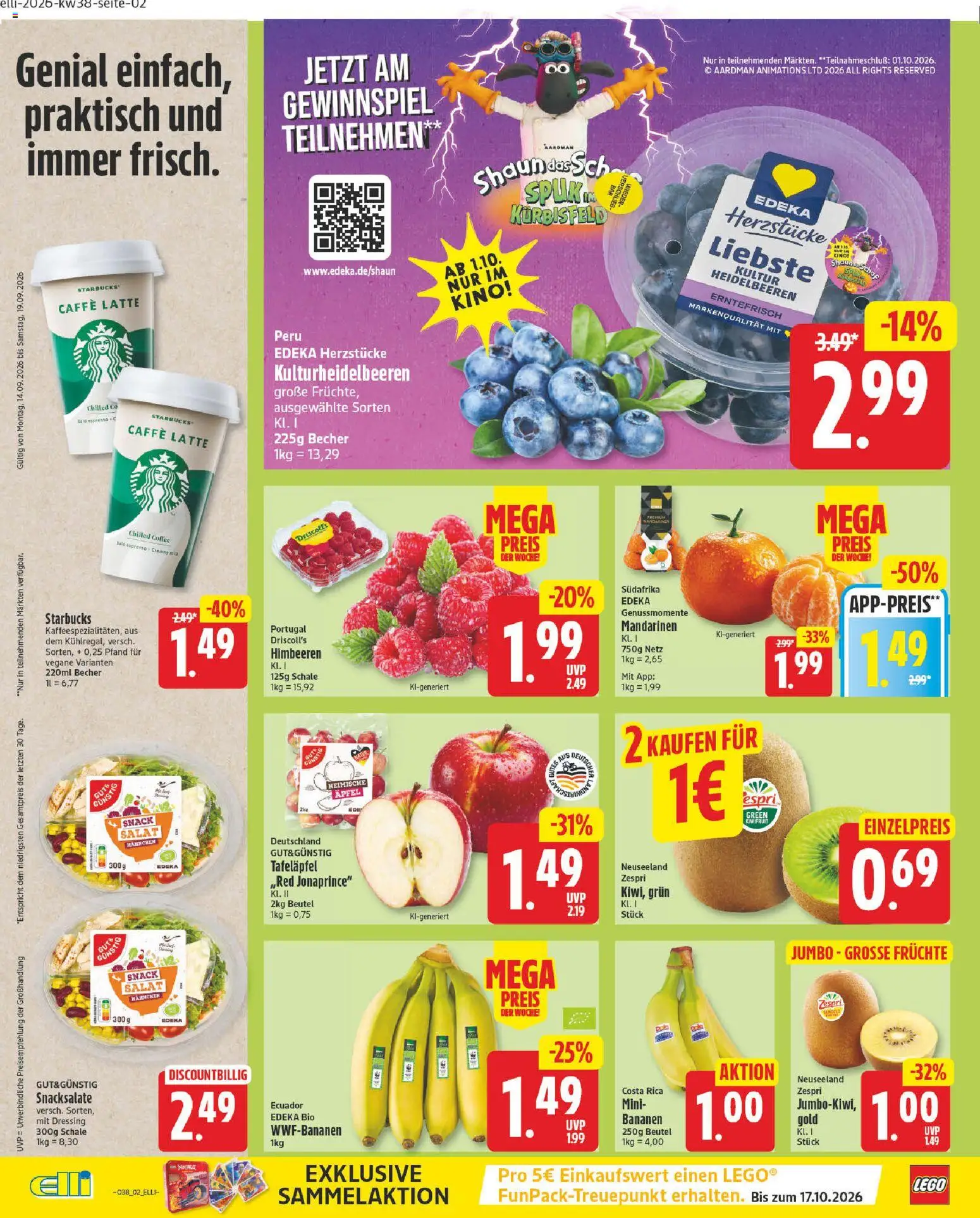 Elli Markt Prospekt – gültig ab 14.09.2026 | Seite: 2 | Produkte: Äpfel, Bananen, Mandarinen, Salat