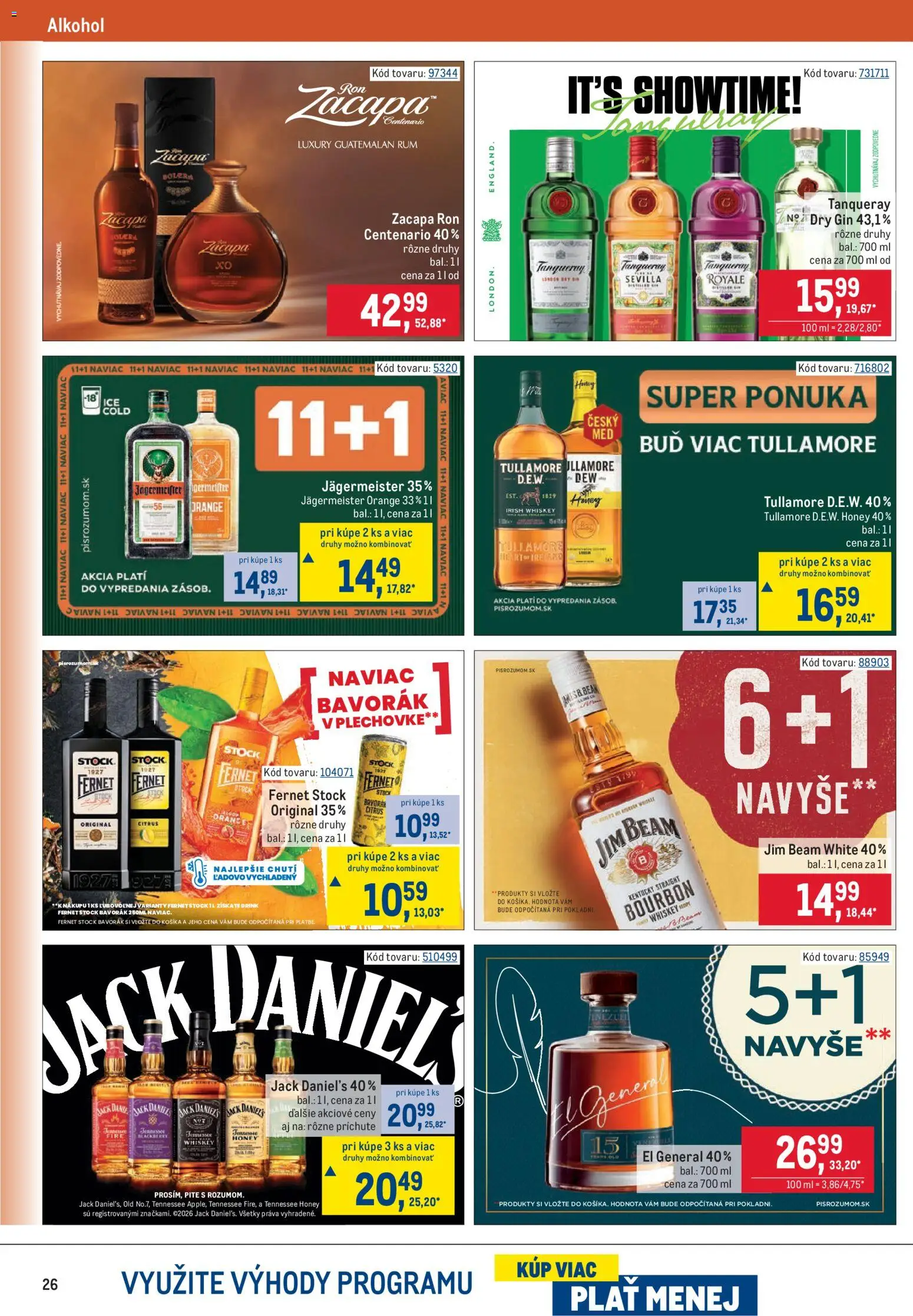 Nové Metro akcie – leták je platný od 17.06.2026 | Strana: 26 | Produkty: Jim Beam, Bourbon, Gin, Fernet Stock