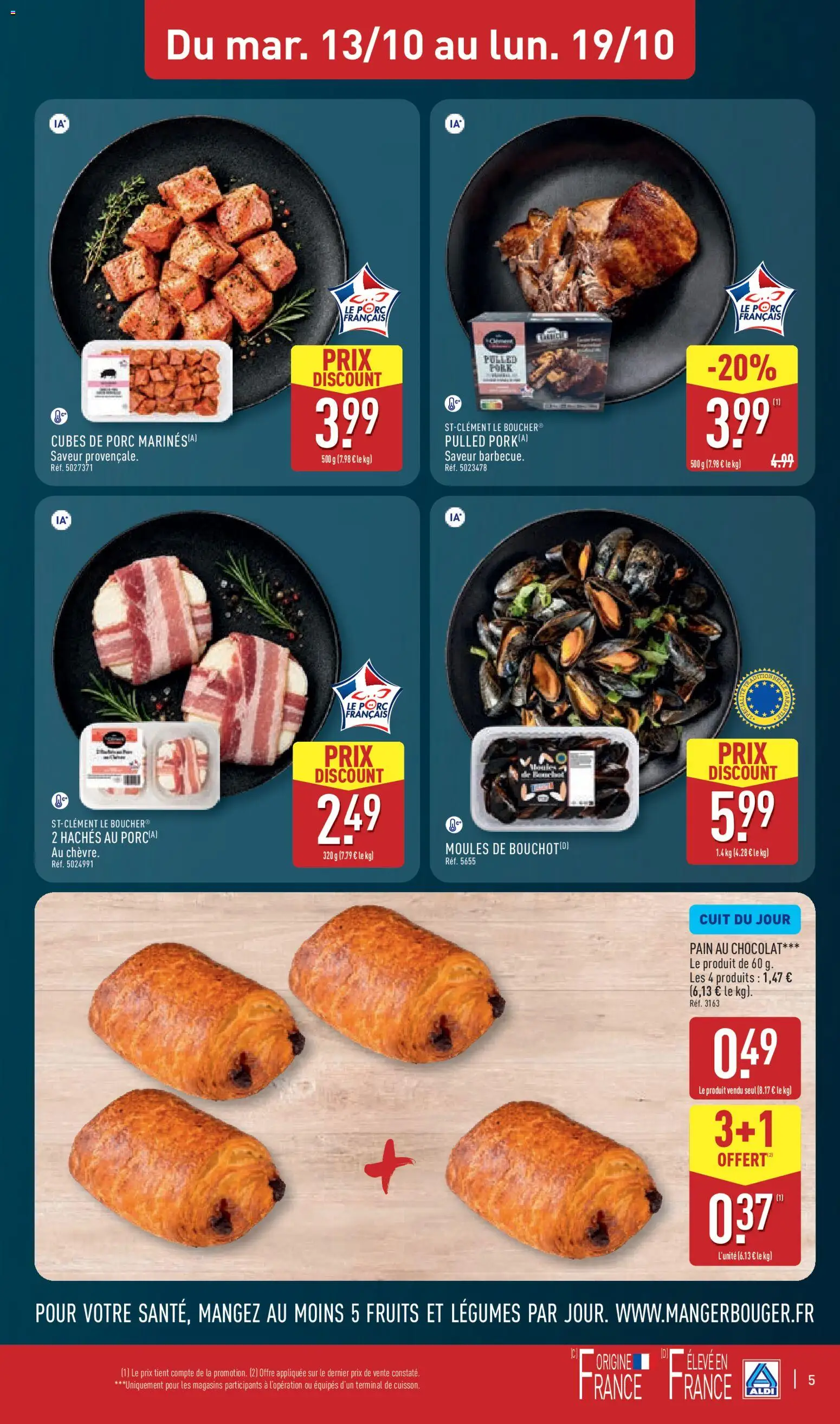 {H1} | Page: 7 | Produits: Moules, Pain au chocolat, Pain, Porc