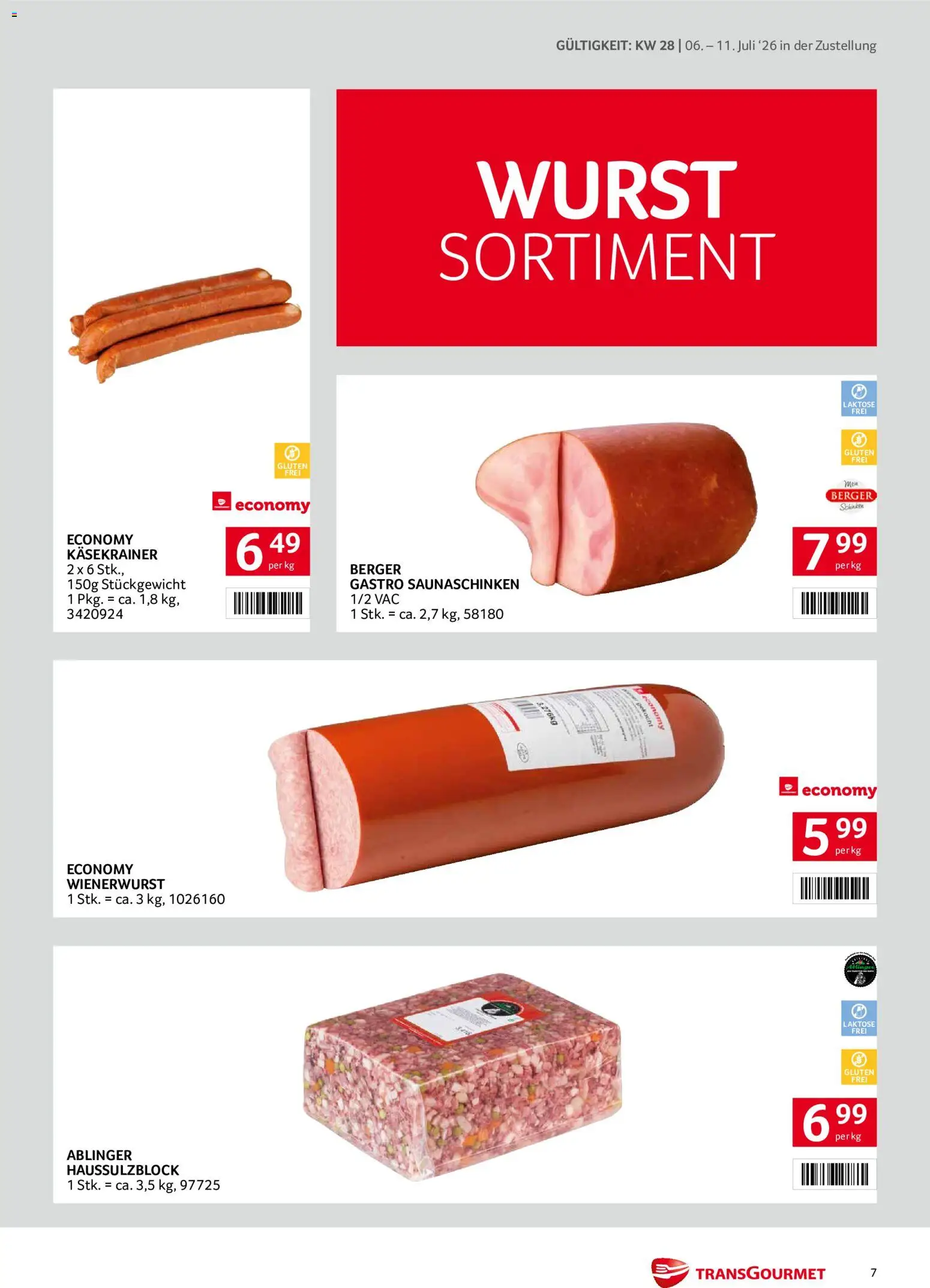 Transgourmet Zustellaktion gültig ab 06.07.2026 | Seite: 7 | Produkte: Wurst