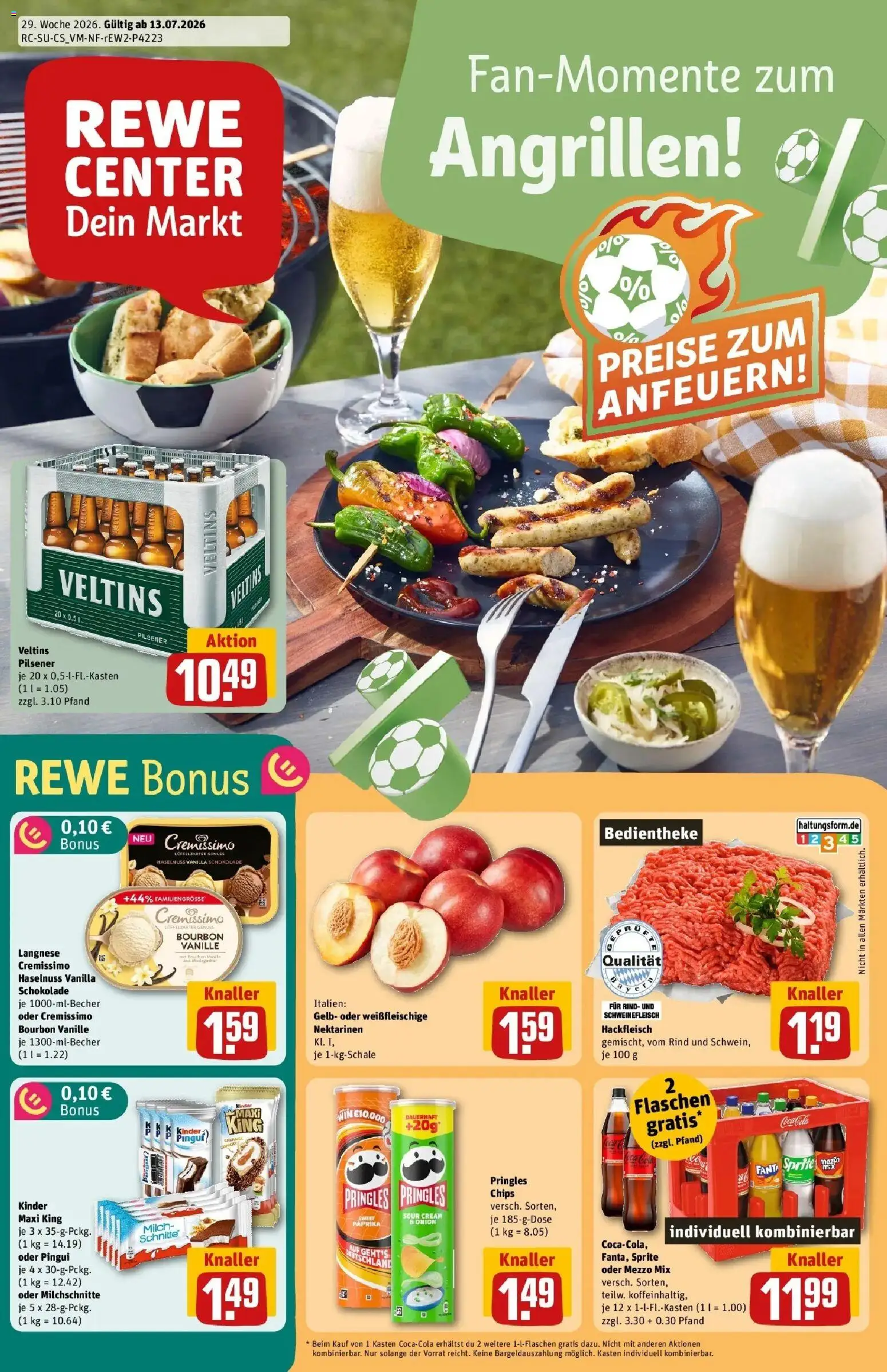 Rewe Prospekt München – gültig ab 13.07.2026 | Seite: 1 | Produkte: Langnese, Paprika, Oder mezzo mix, Bourbon