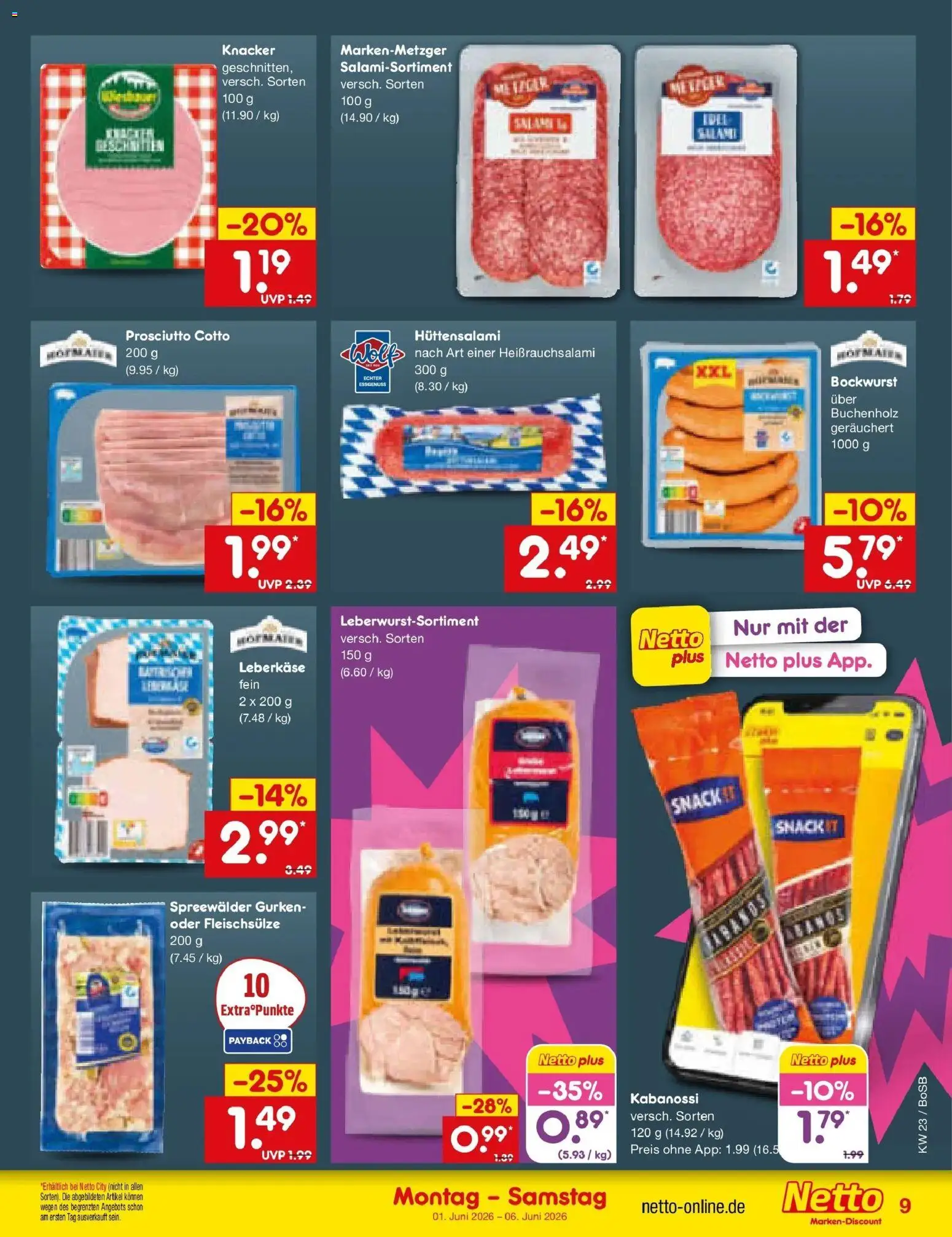 Netto Marken-Discount Prospekt Stadtlohn – gültig ab 01.06.2026 | Seite: 9 | Produkte: Bockwurst, Gurken, Leberkase
