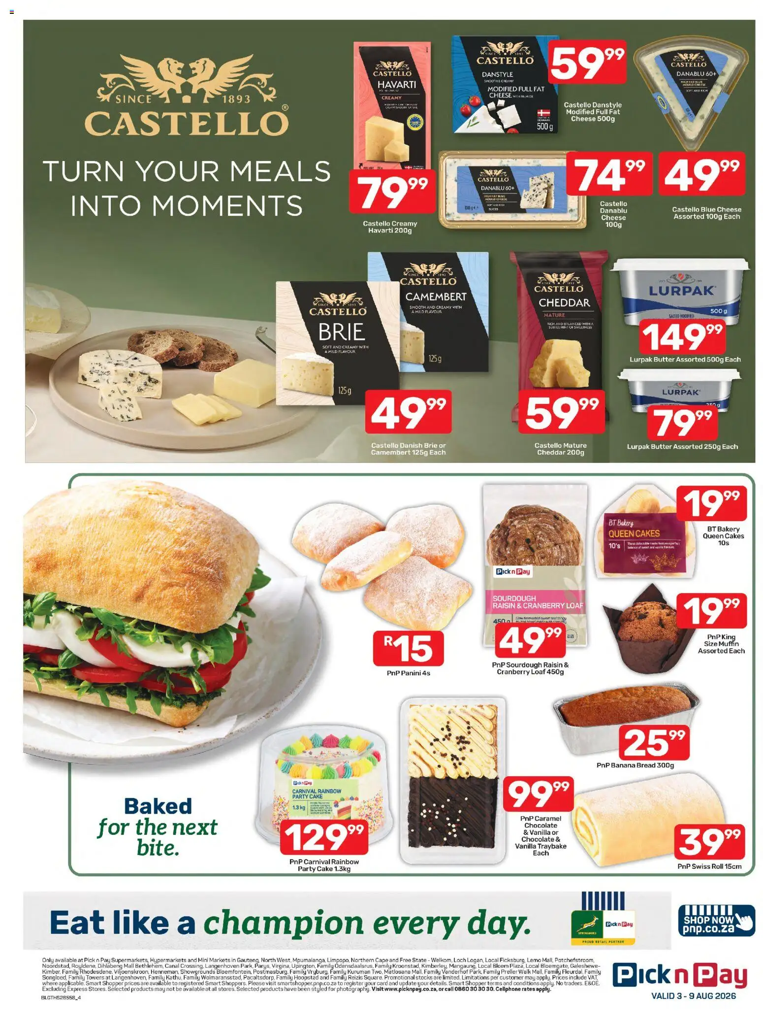New Pick n Pay catalogue – valid from 03/08/2026 | Page: 4 | Products: Butter, Bread, Chocolate, Caramel
