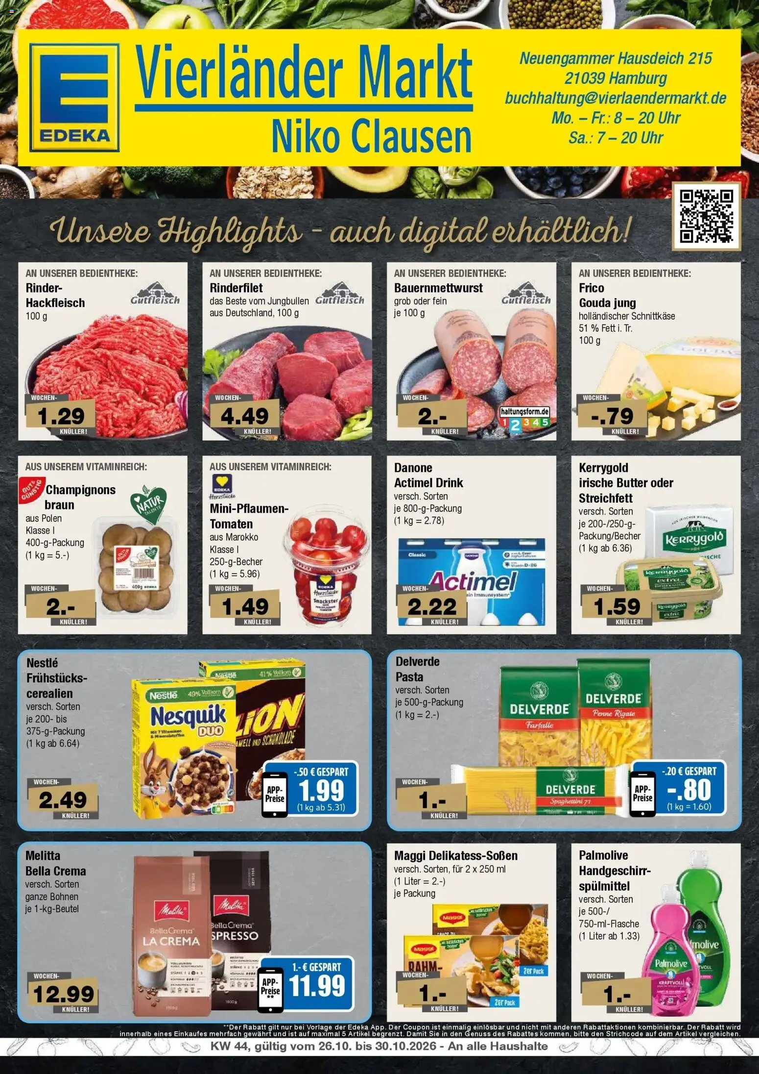 Edeka Prospekt Hamburg (ab 26.10.2026) » Angebote Online | Seite: 1 | Produkte: Melitta, Maggi, Schokolade, Uhr
