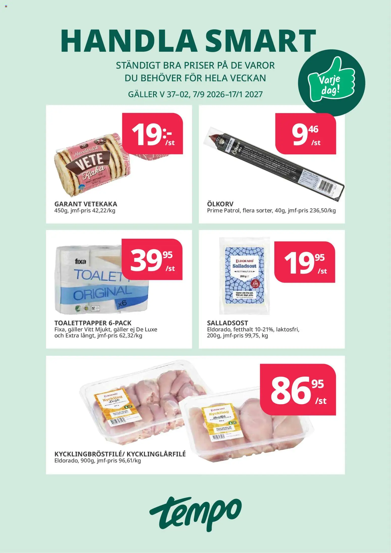 Tempo reklamblad aktuell från 07/09/2026 | Sida: 3 | Produkter: Toalettpapper, Galler, Kyckling