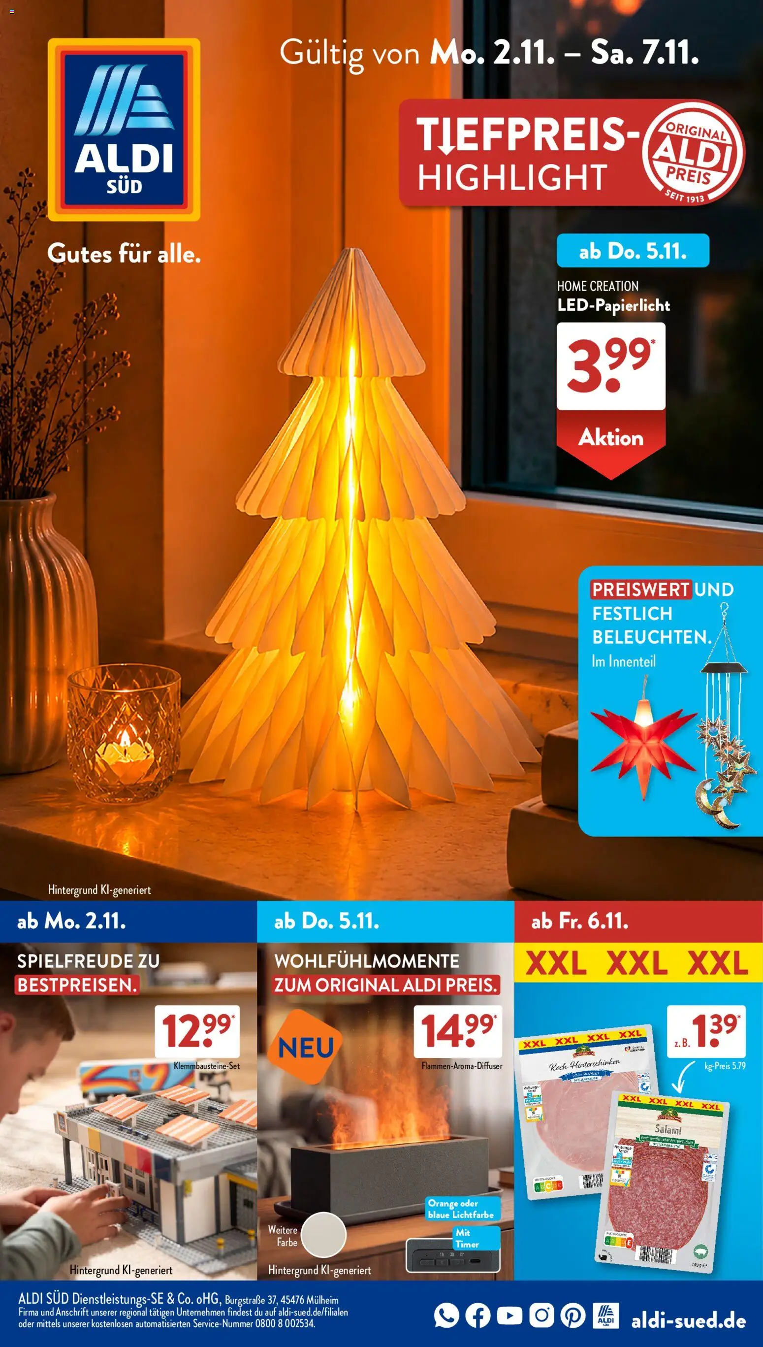 Aldi Süd Prospekt – gültig ab 02.11.2026 | Seite: 1 | Produkte: BH, Salami, Home creation
