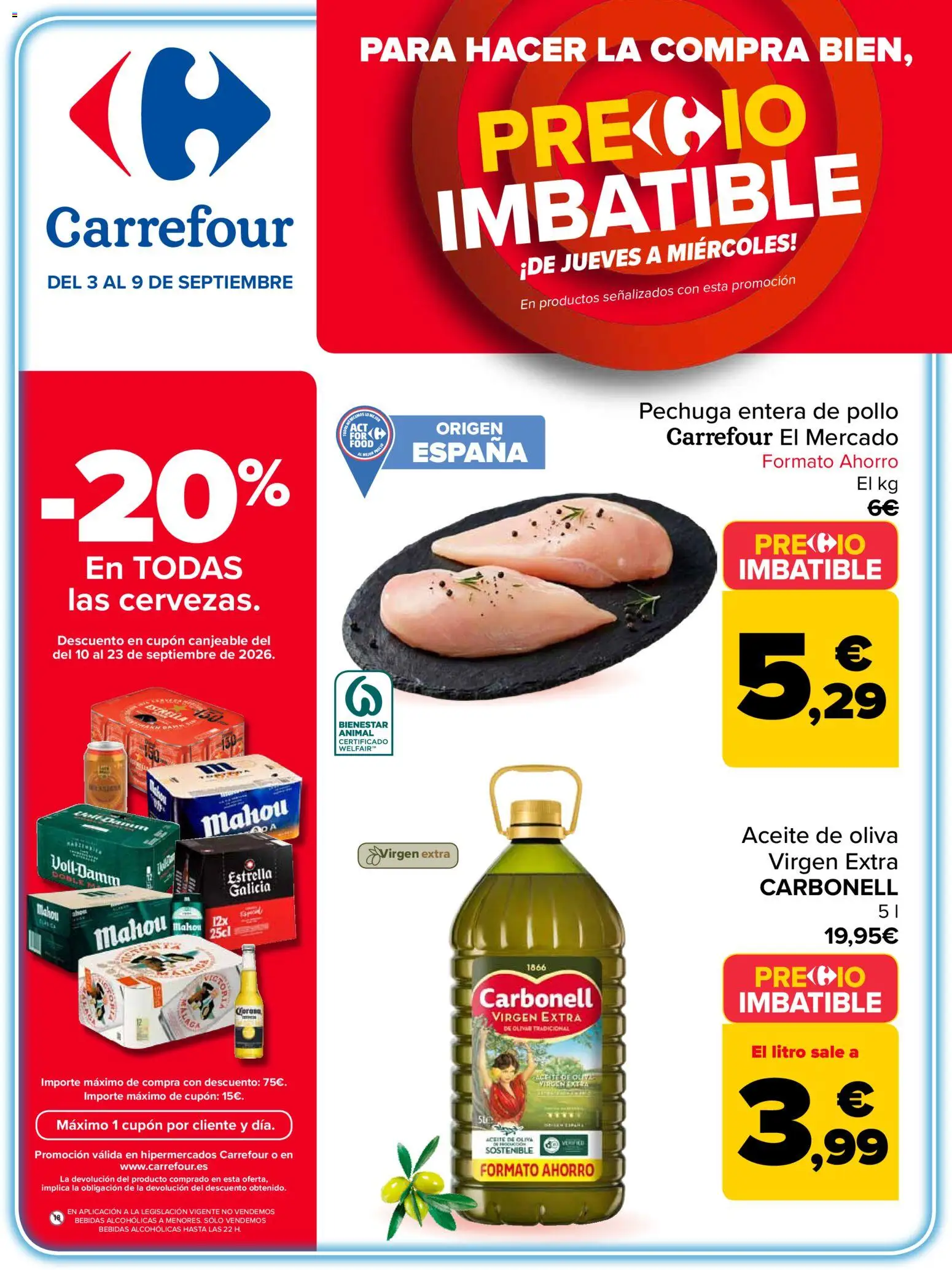 Carrefour Precio Imbatible │ válido desde el 03/09/2026 | Página: 1 | Productos: Aceite, Aceite de oliva, Aceite de oliva virgen extra, Bebidas