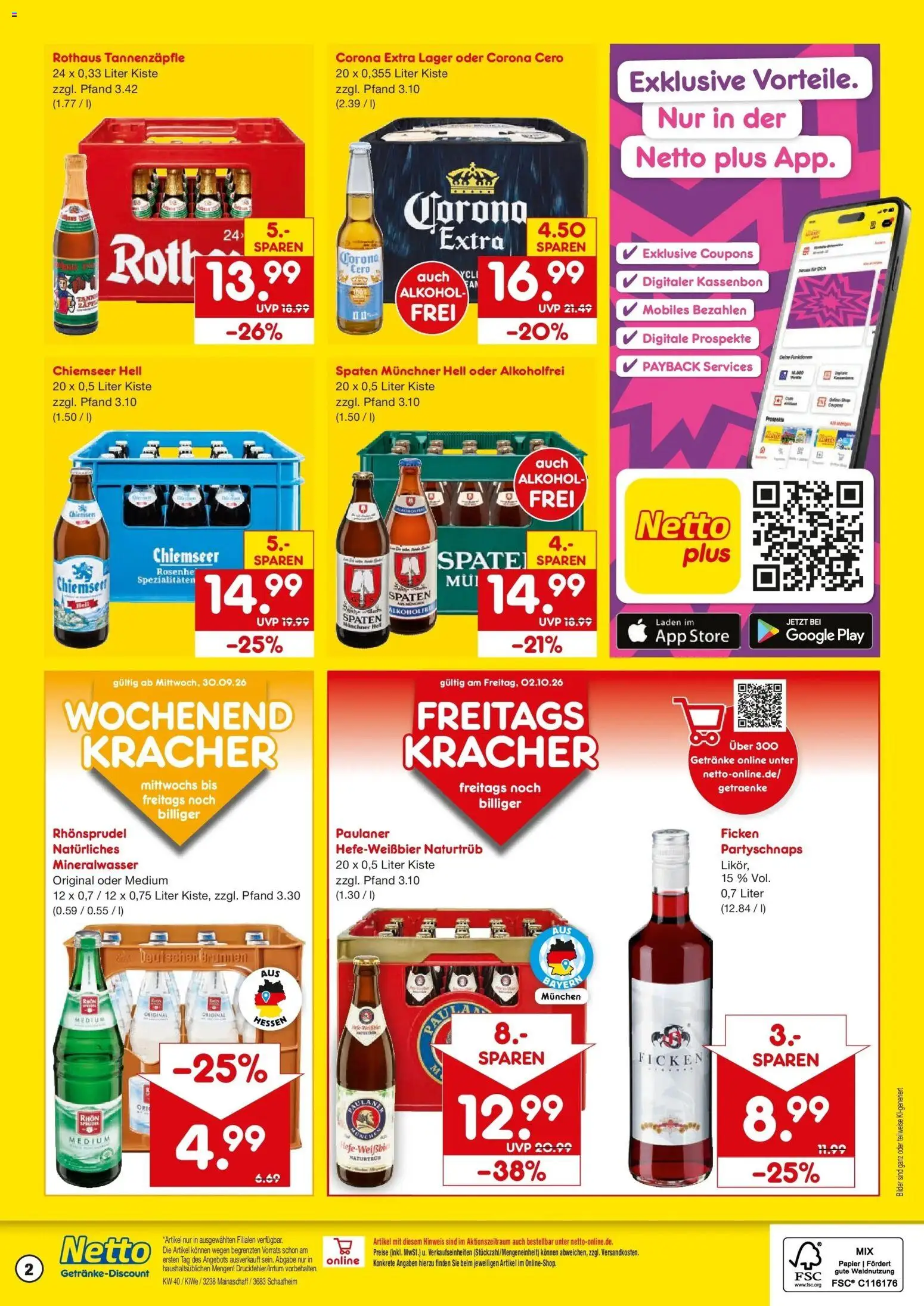 Netto Marken-Discount Prospekt Mainaschaff (ab 28.09.2026) » Angebote | Seite: 2 | Produkte: Spezialitäten, Bilder, Alkohol, Rhonsprudel