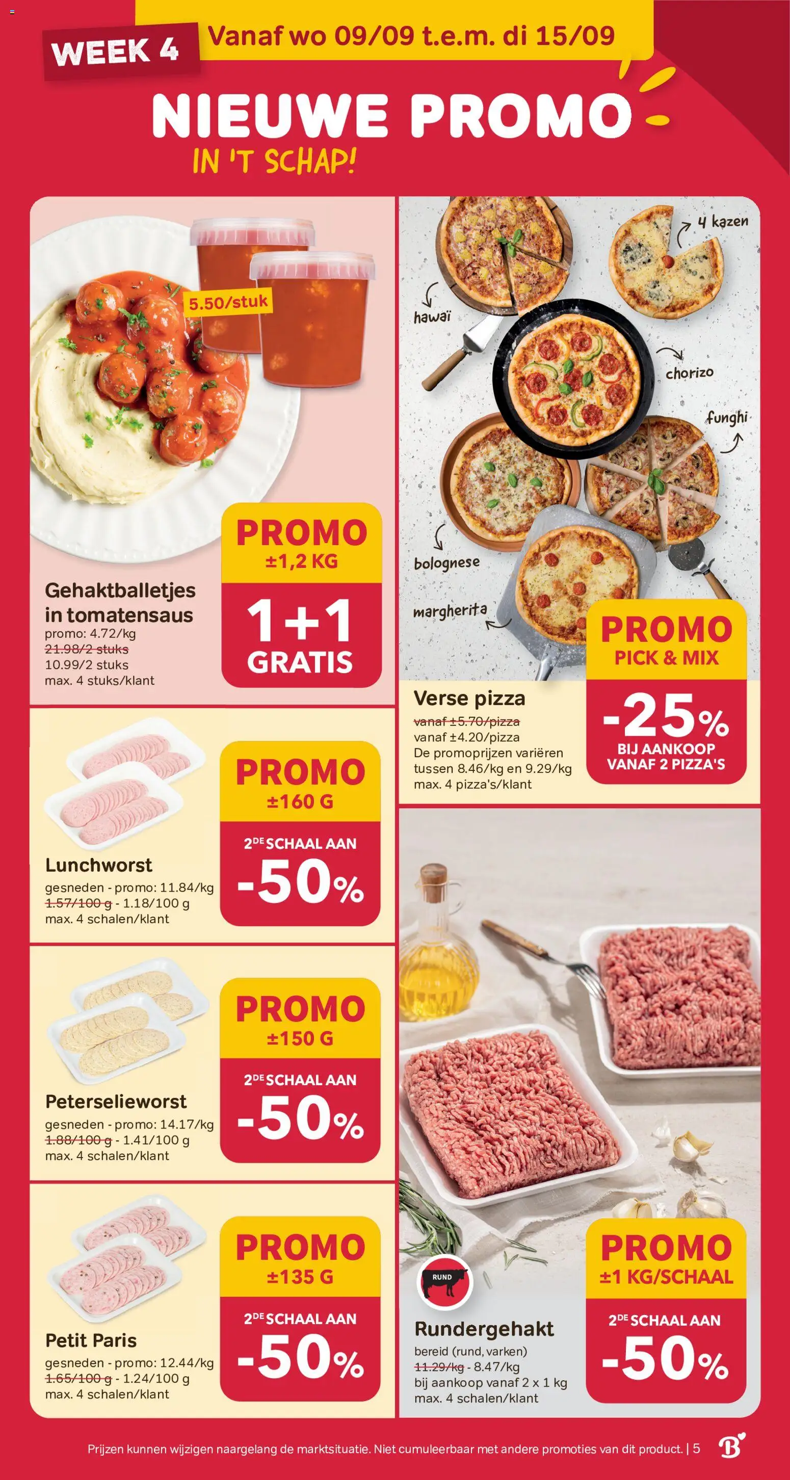 {H1} | Pagina: 5 | Producten: Pizza, Chorizo, Rundergehakt, Schaal