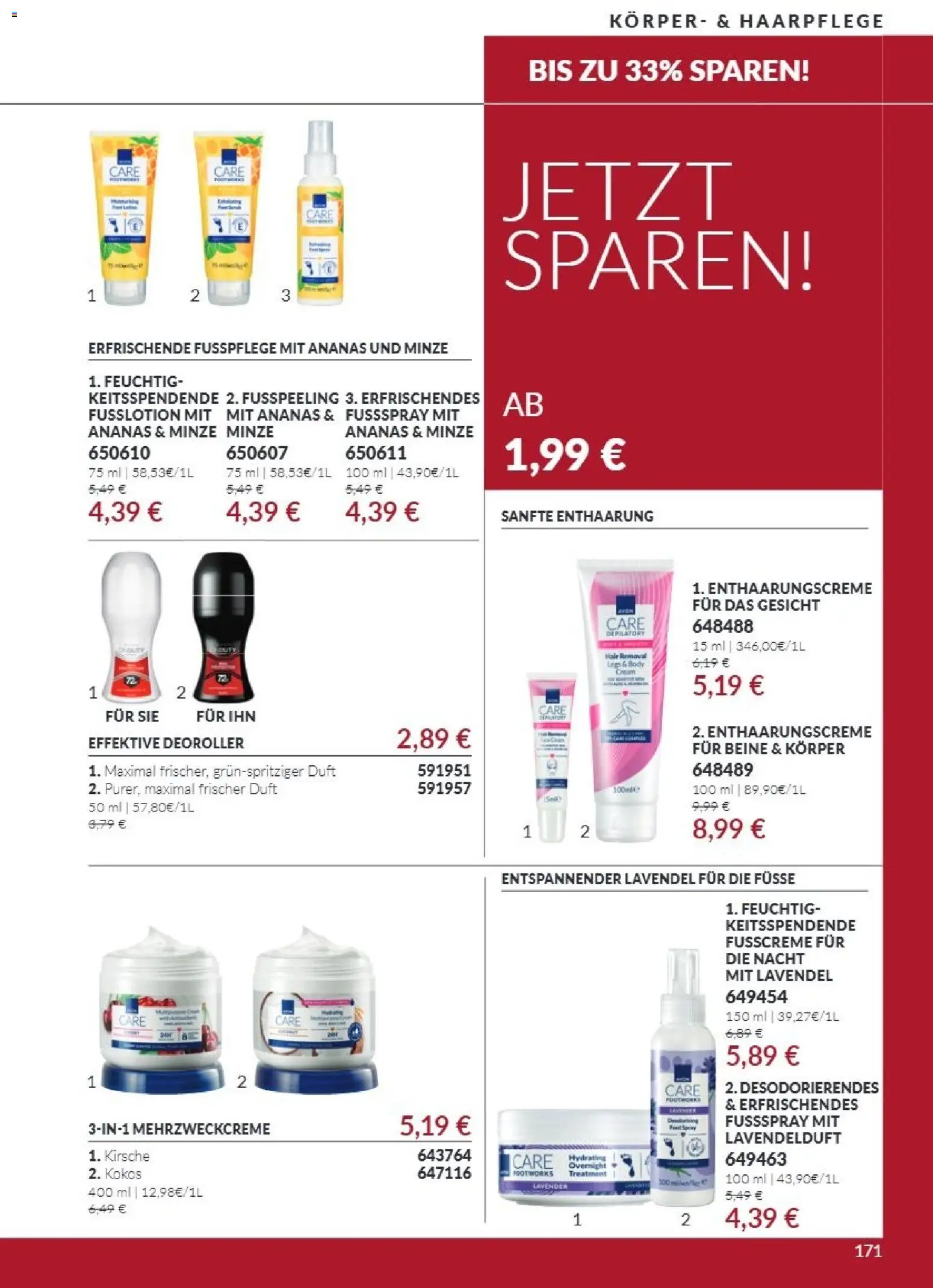 AVON Katalog Oktober 2026 – gültig ab 01.10.2026 | Seite: 171 | Produkte: Ananas, Lavendel, Fußpeeling, Fußspray