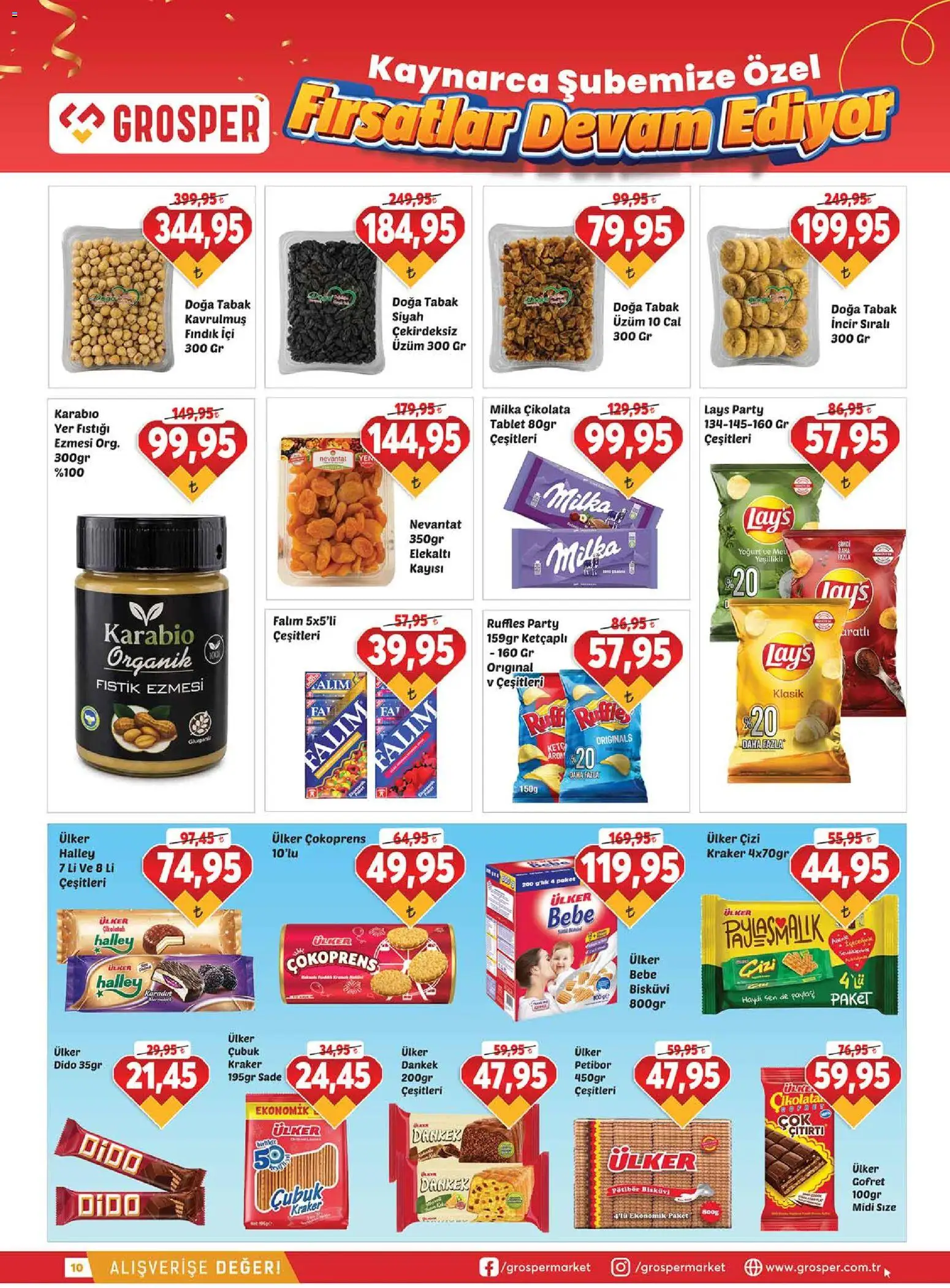 Grosper Katalog - 17.06.2026 tarihinden itibaren geçerlidir | Sayfa: 10 | Ürünler: Çikolata, Kayısı, Üzüm, Bisküvi