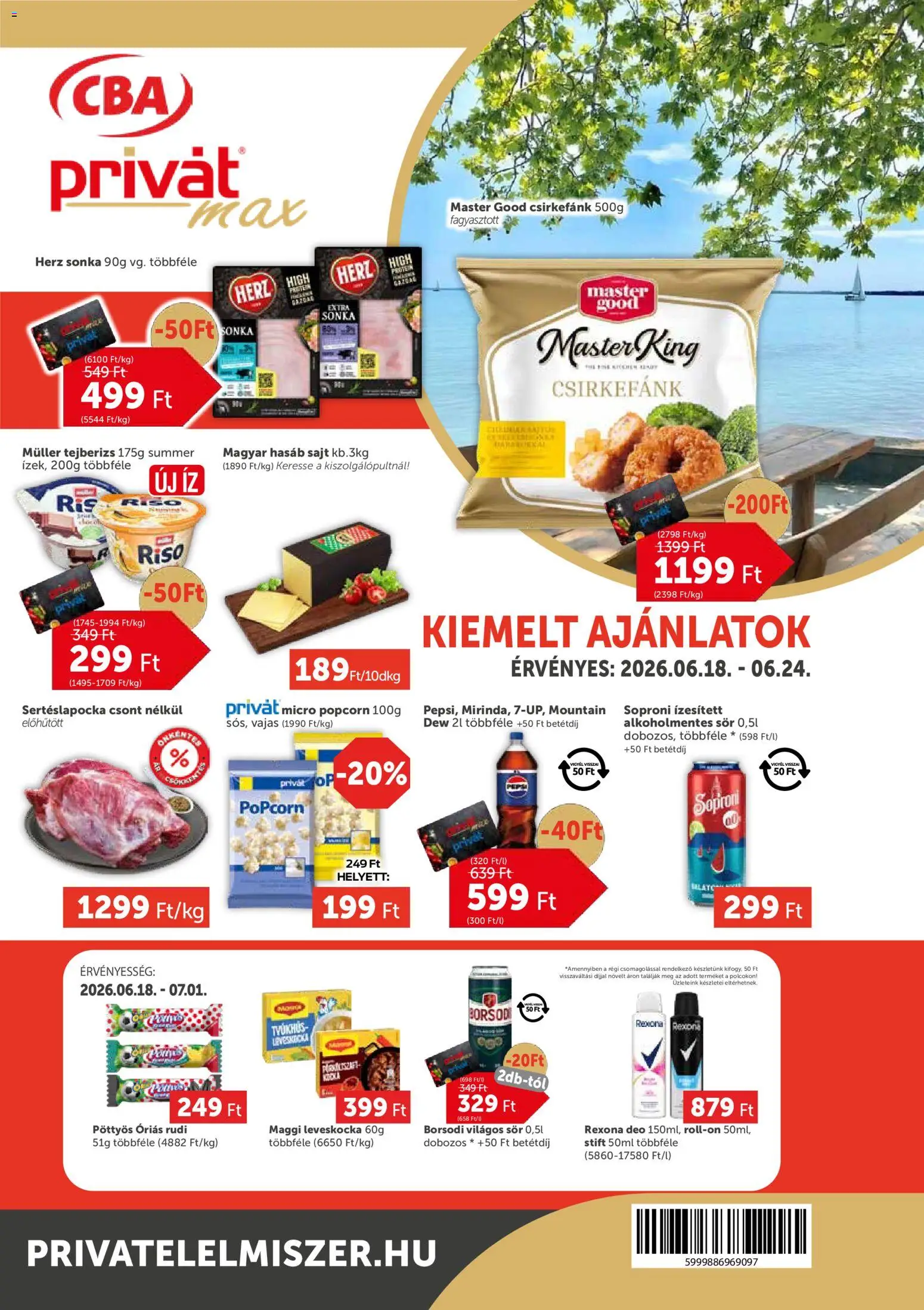 PRIVÁT akciós ujság - amely érvényes a következő dátumtól: 18.06.2026 | Oldal: 1 | Termékek: Tejberizs, Leveskocka, Sör, Alkoholmentes sör