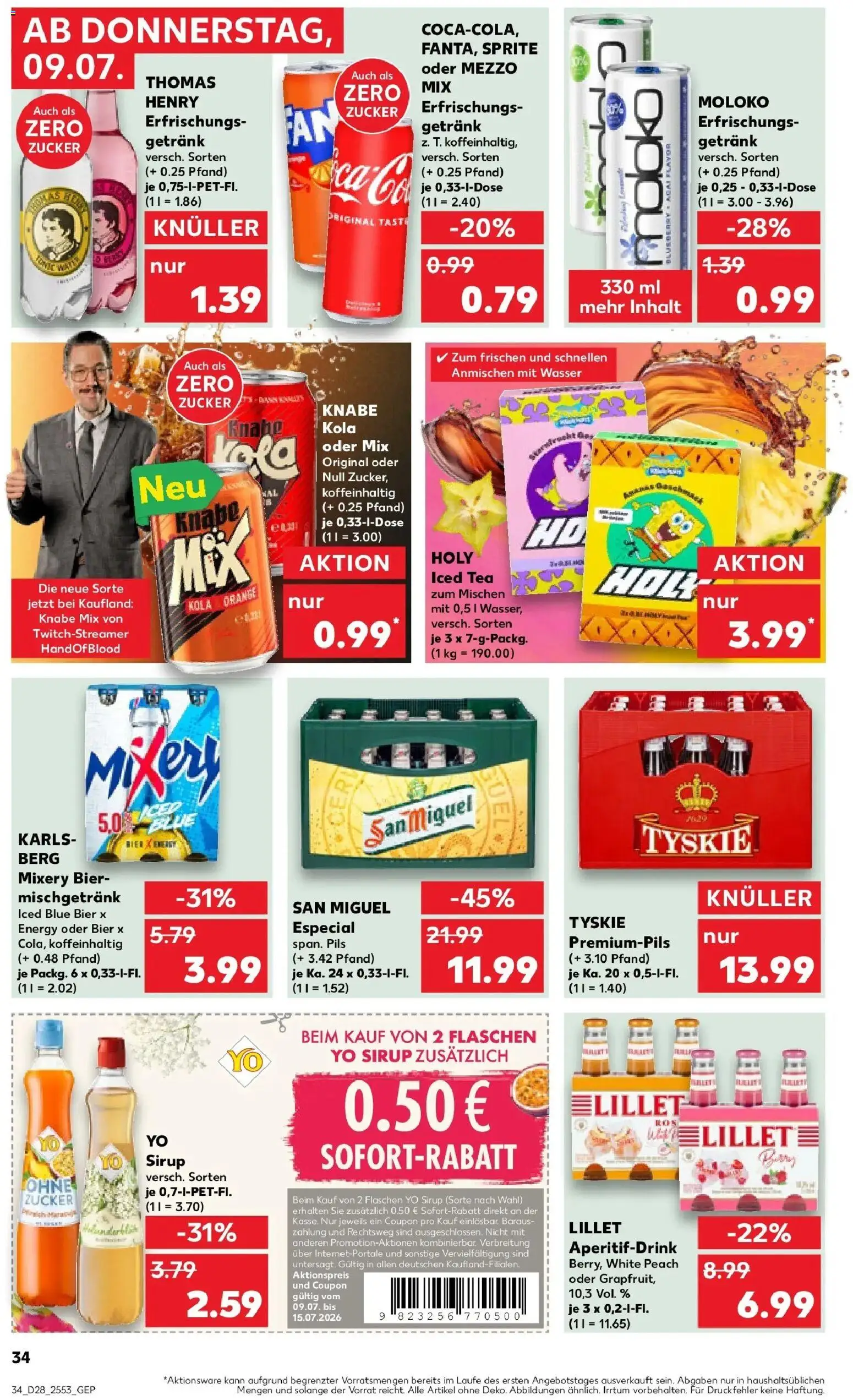 Kaufland Prospekt Oppenheim – gültig ab 09.07.2026 | Seite: 34 | Produkte: Pils, Lillet, Wasser, Zucker