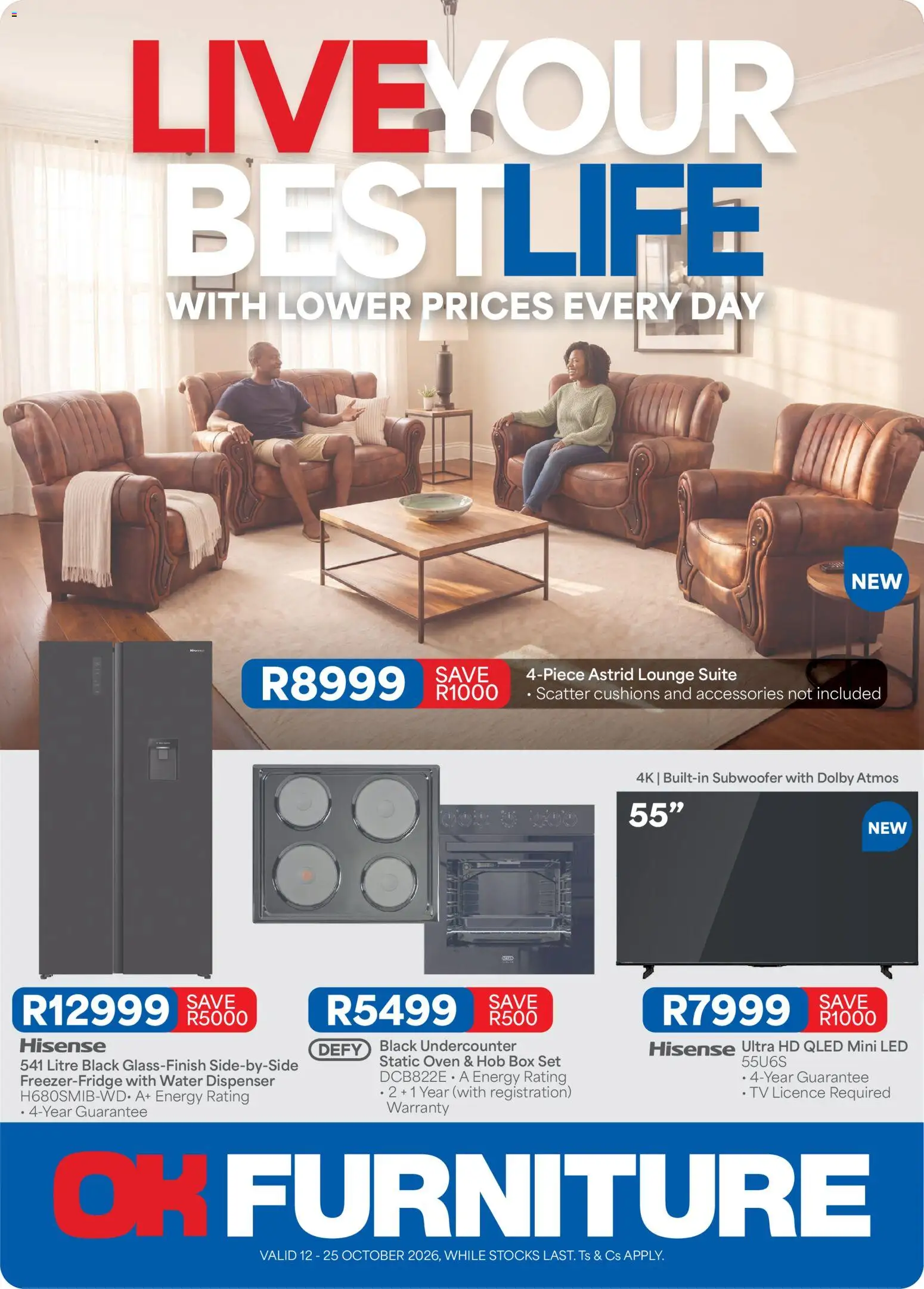 New OK Furniture catalogue – valid from 12/10/2026 | Page: 1 | Products: TV, Lounge suite, Subwoofer, Water