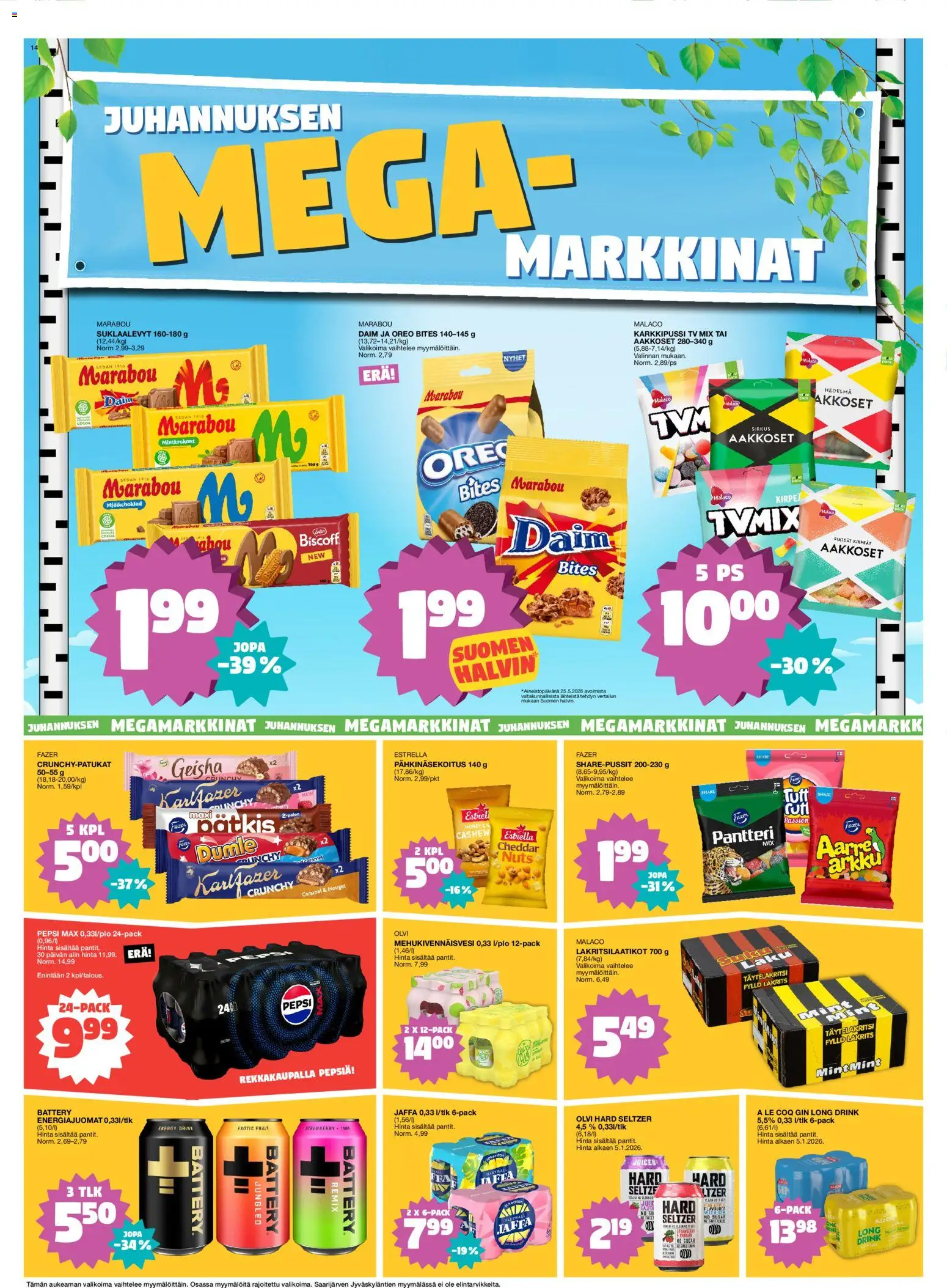 Tokmanni tarjoukset – voimassa 08.06.2026 alkaen | Sivu: 14 | Tuotteet: Oreo, Cheddar, Pepsi, TV