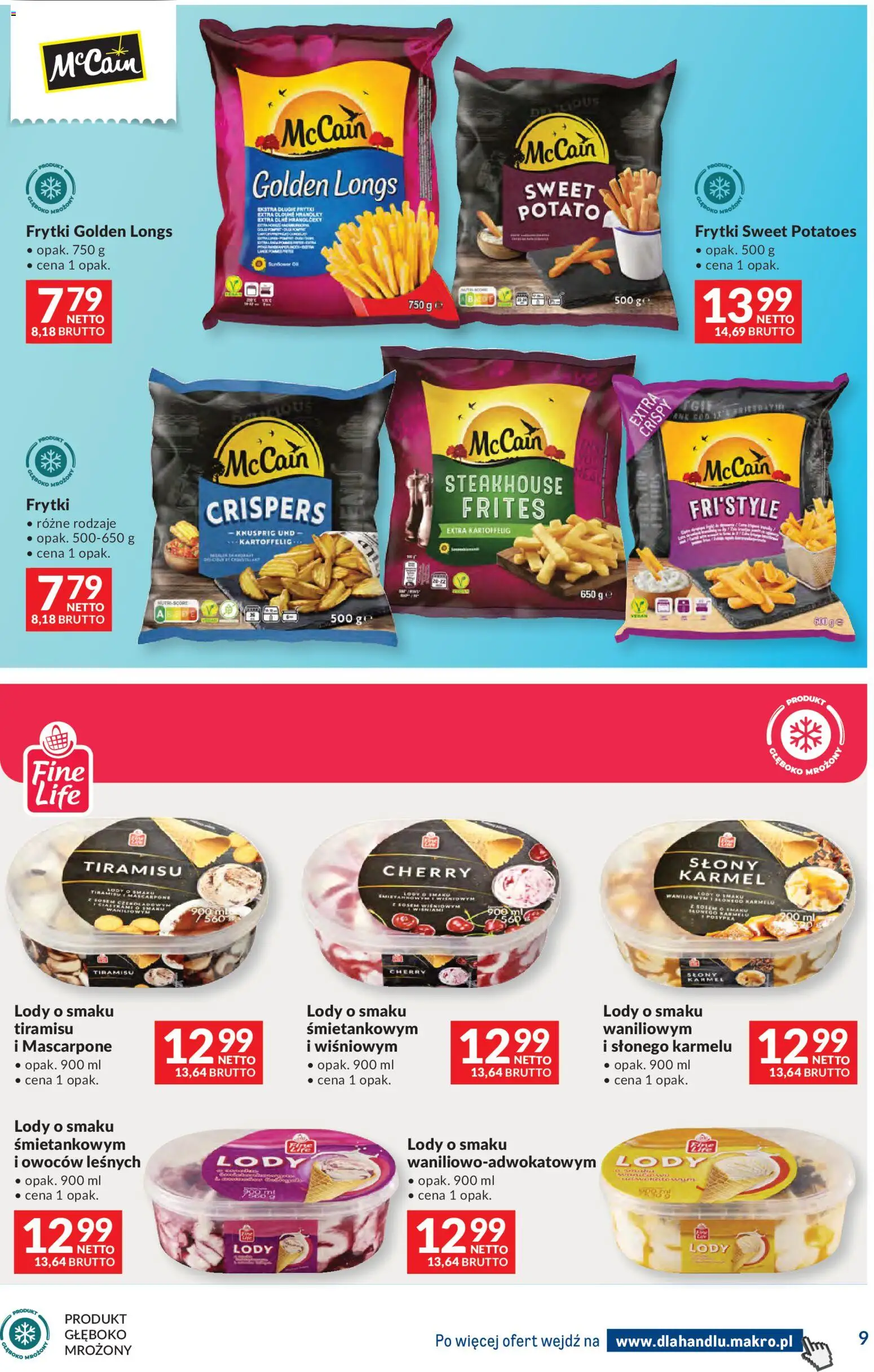 Makro gazetka - Dystrybucja do sklepów od 07.07.2026 | Strona: 9 | Produkty: Tiramisu, Mascarpone, Frytki, Lody