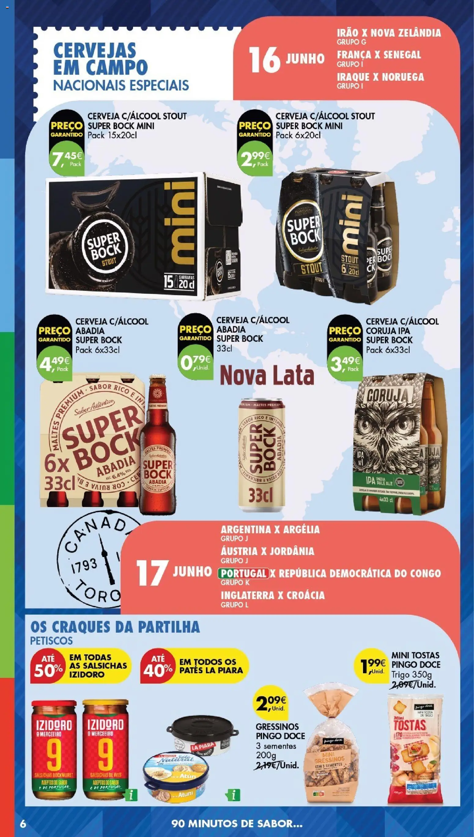 Pingo Doce Bebidas e Petiscos 2026 │ válido de 09.06.2026 | Página: 6 | Produtos: Atum, Super bock, Tostas, Cerveja