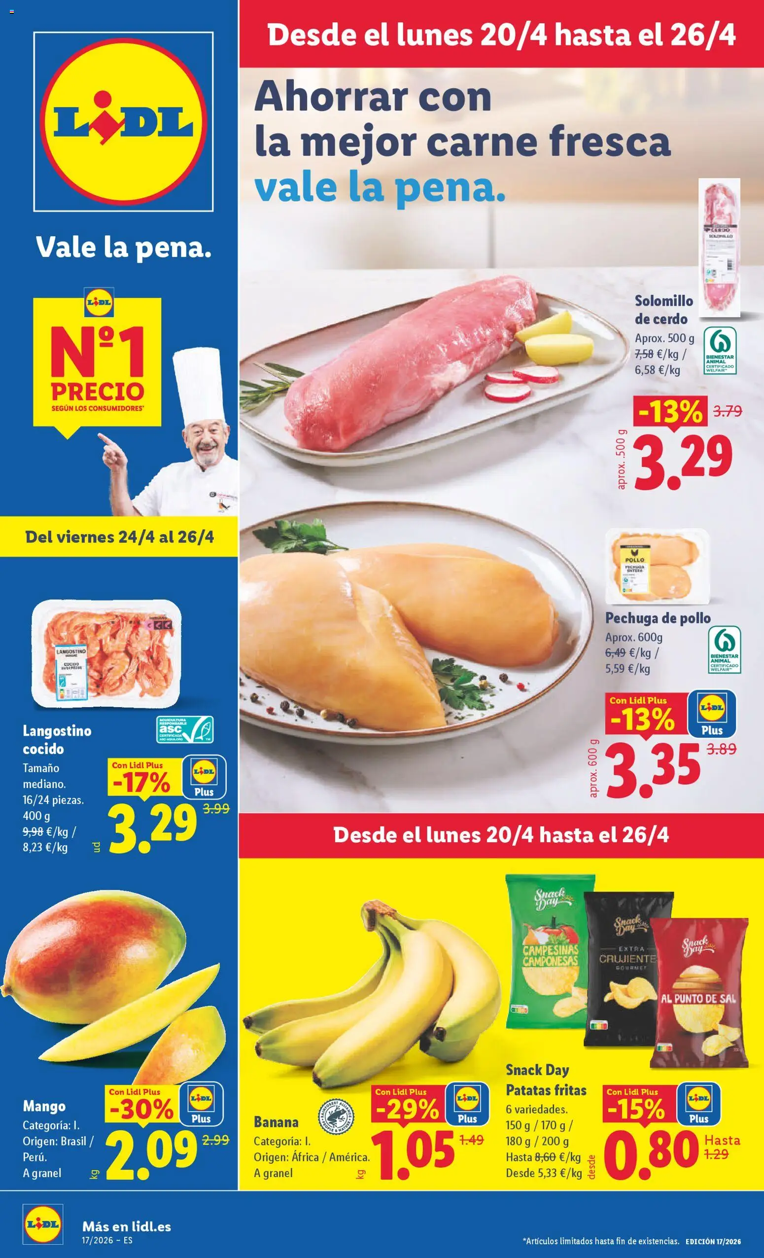 Lidl folleto │ válido desde el 20.04.2026 | Página: 1 | Productos: Solomillo de cerdo, Cerdo, Ρούτερ, Langostino
