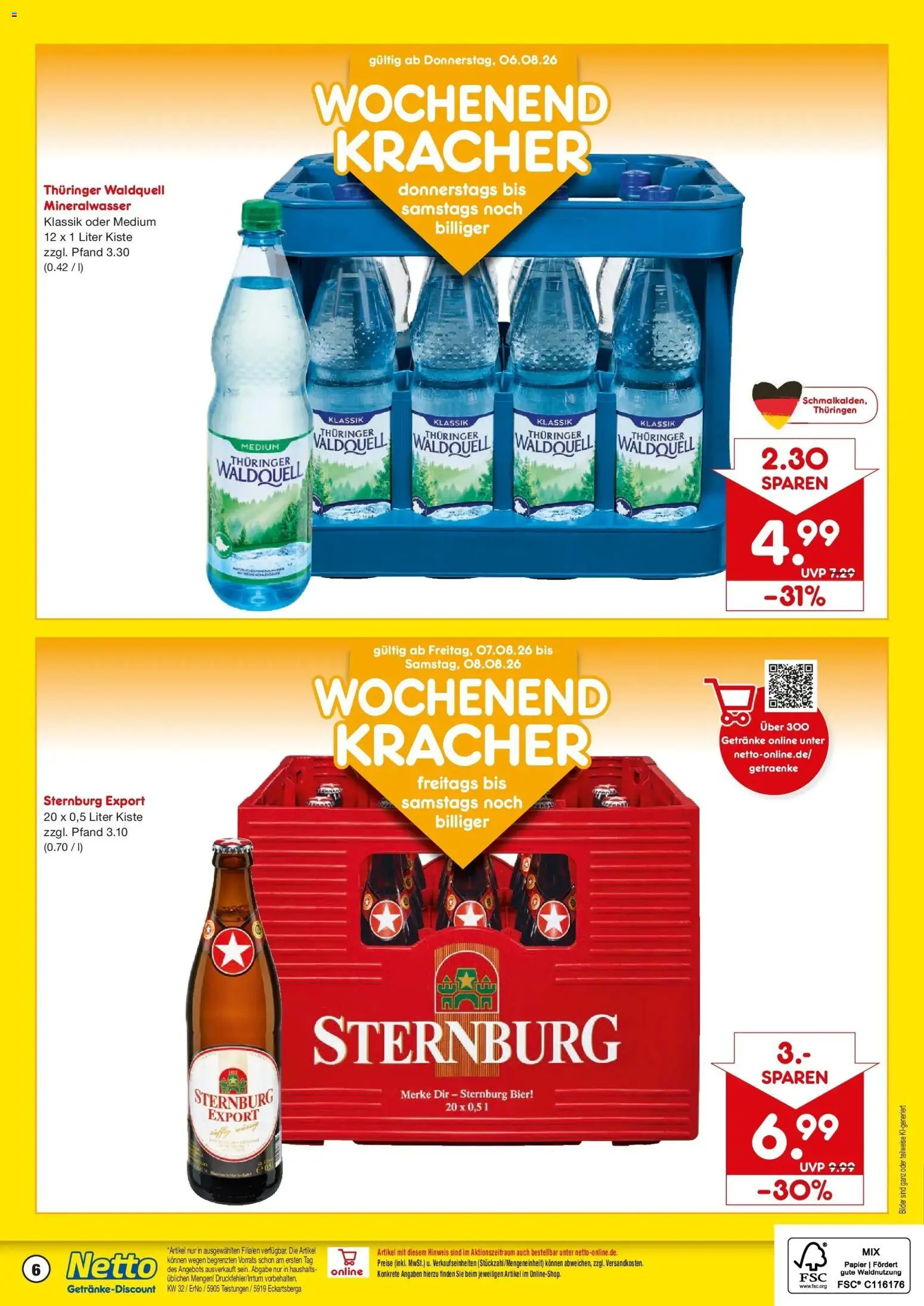Netto Marken-Discount Prospekt Teistungen – gültig ab 03.08.2026 | Seite: 6 | Produkte: Bier, Mineralwasser, Bilder